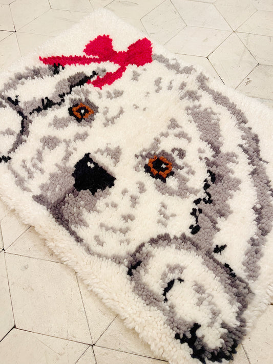 Latch Hook Puppy with Ribbon Rug