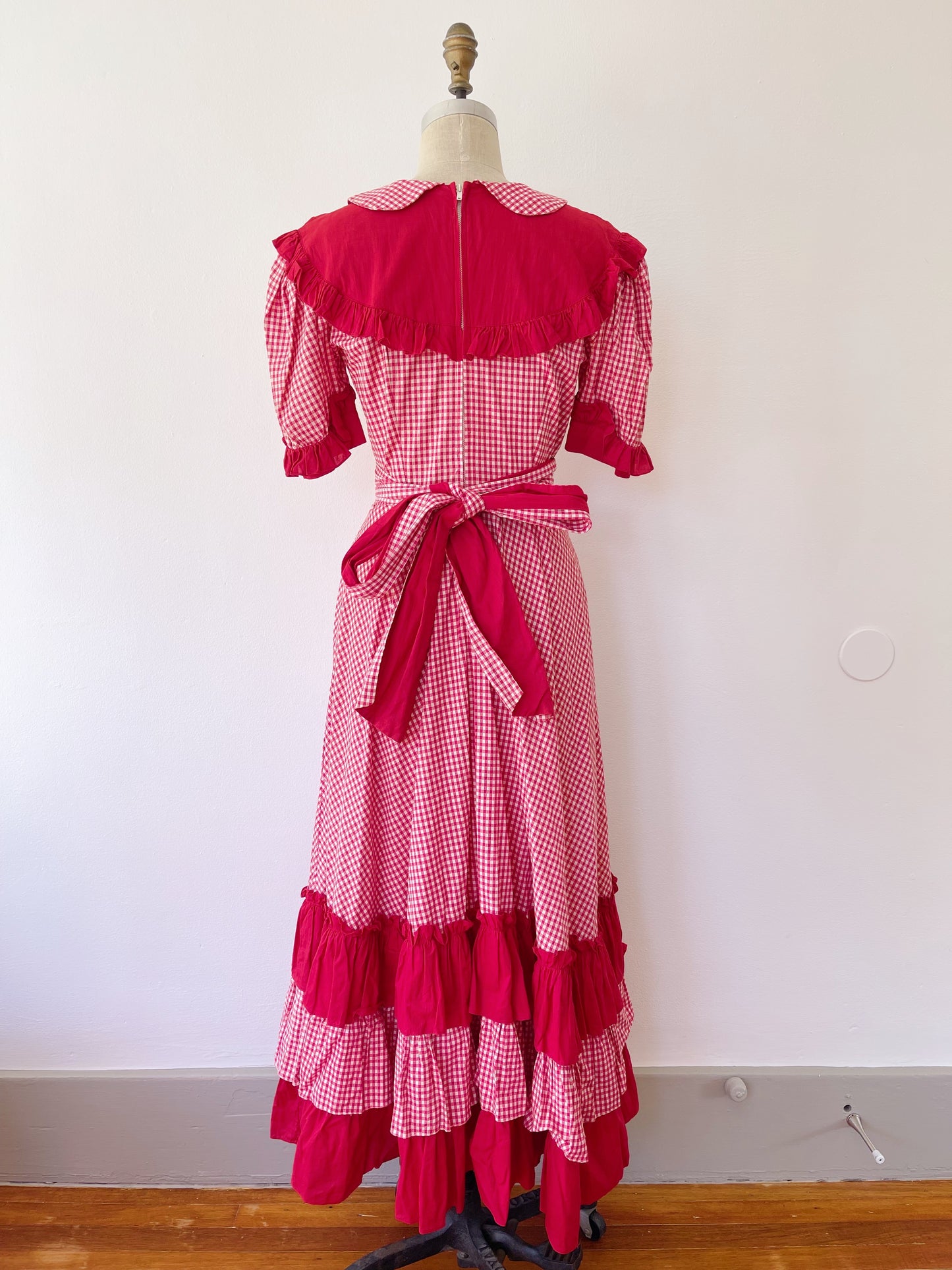 1950s Red Gingham Checked Long Dress