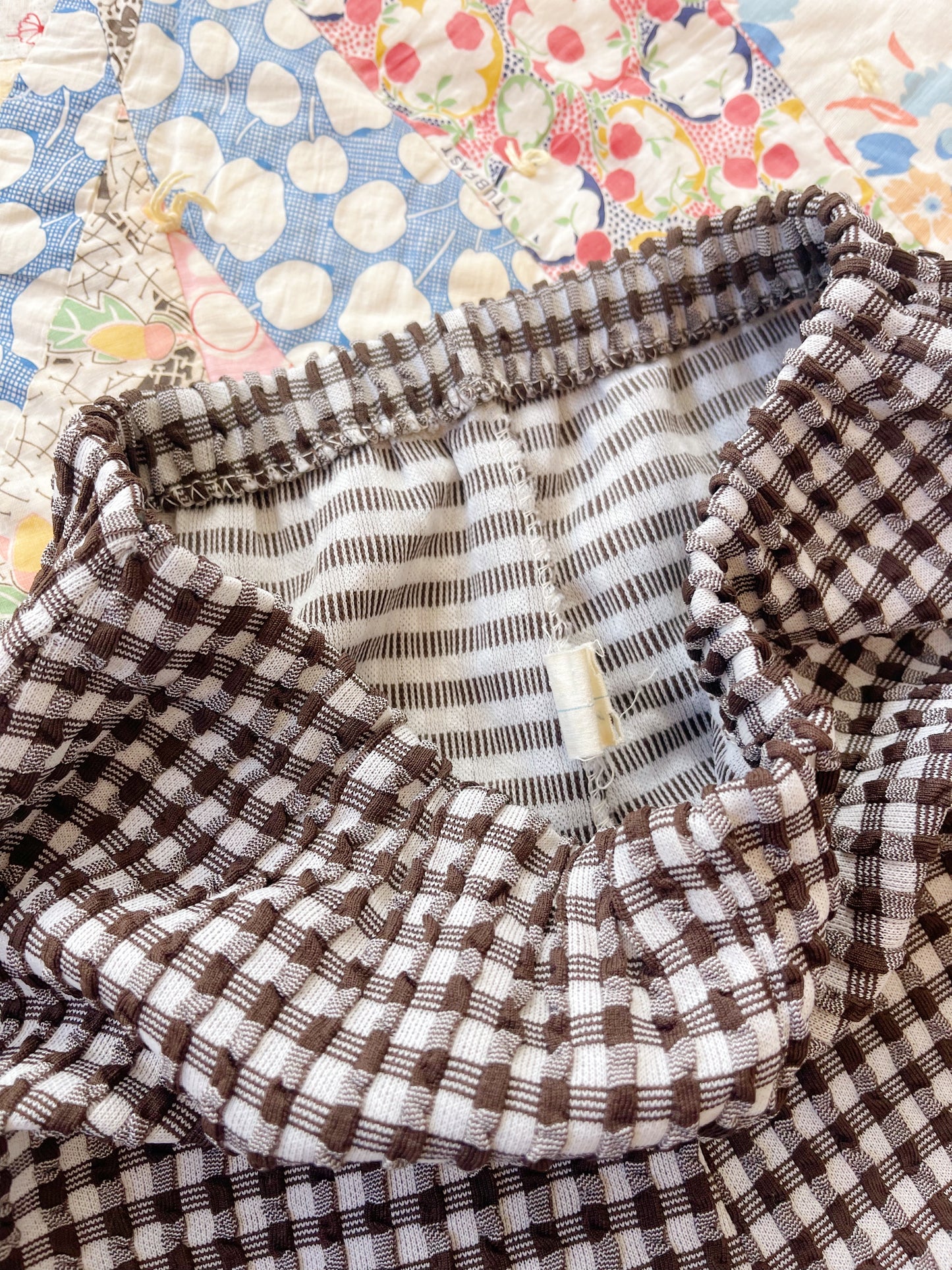 1970s Brown and White Checked Flare Pants