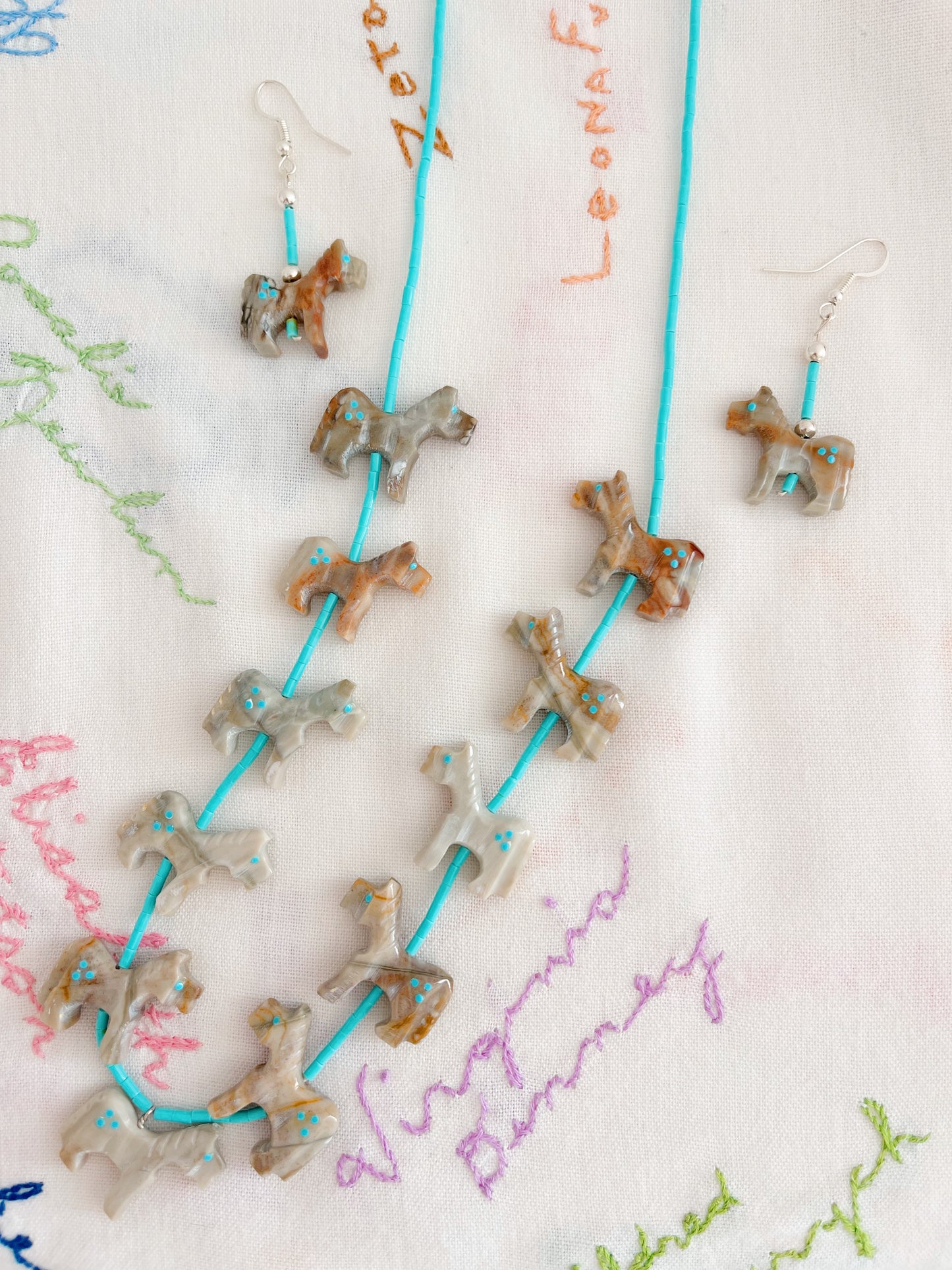 Zuni Horses Fetish Necklace and Pierce