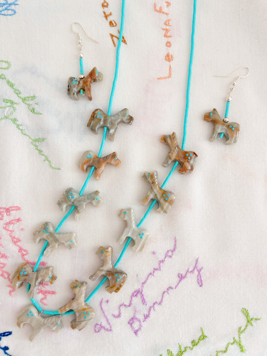 Zuni Horses Fetish Necklace and Pierce