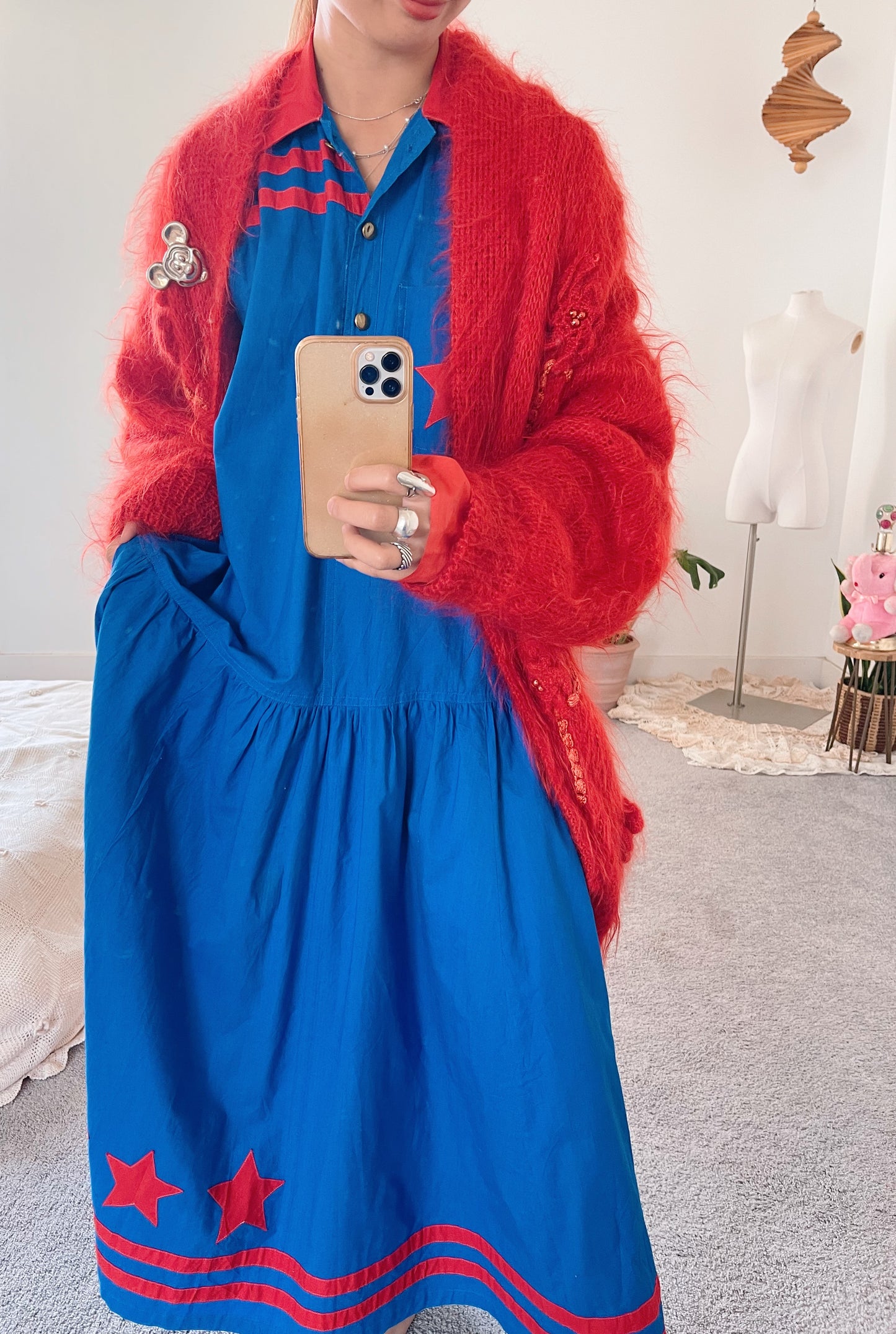 1980’s Blue and Red Ster LongCotton Dress.