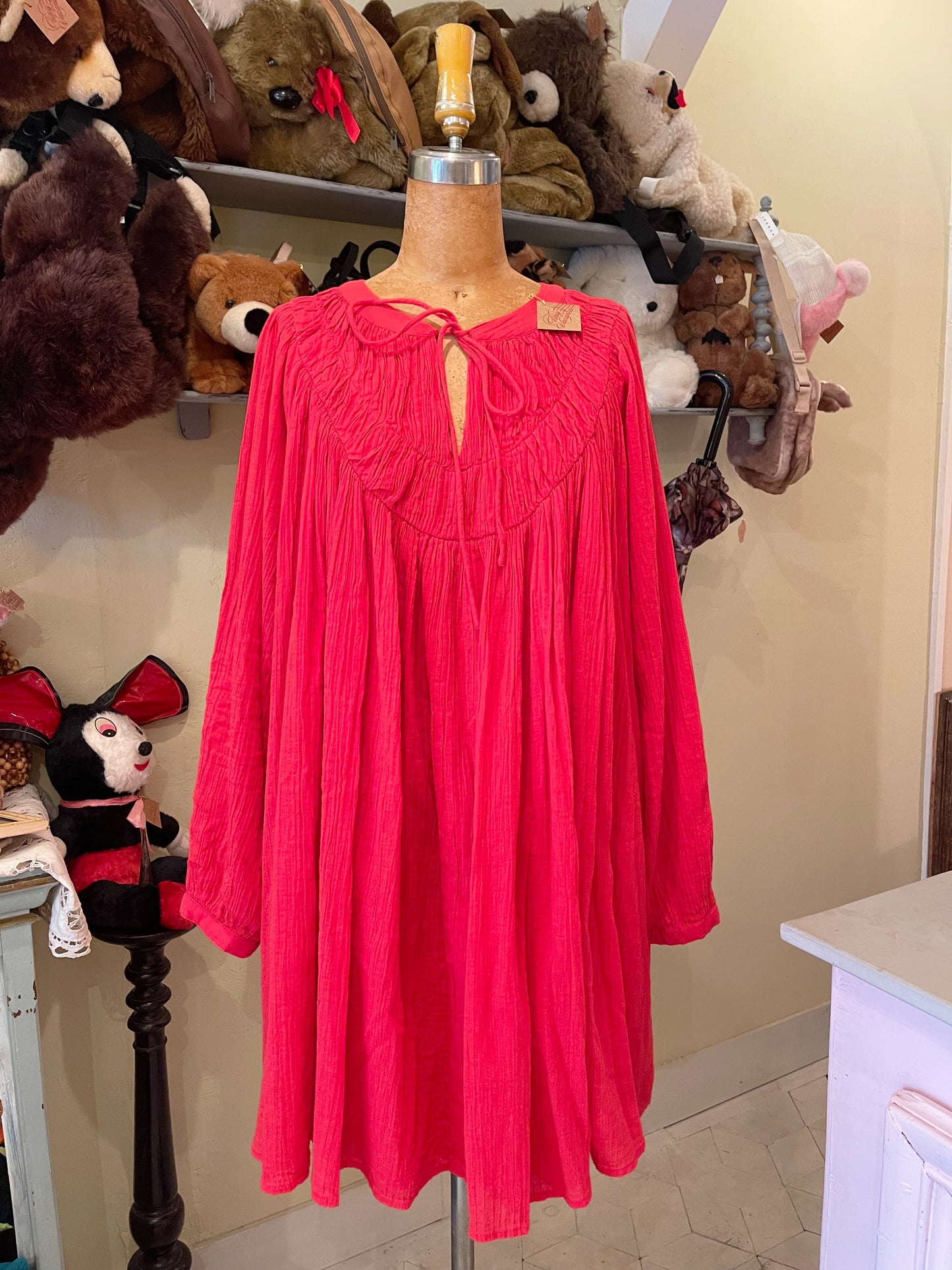 Vintage Cotton Red Tunic Dress