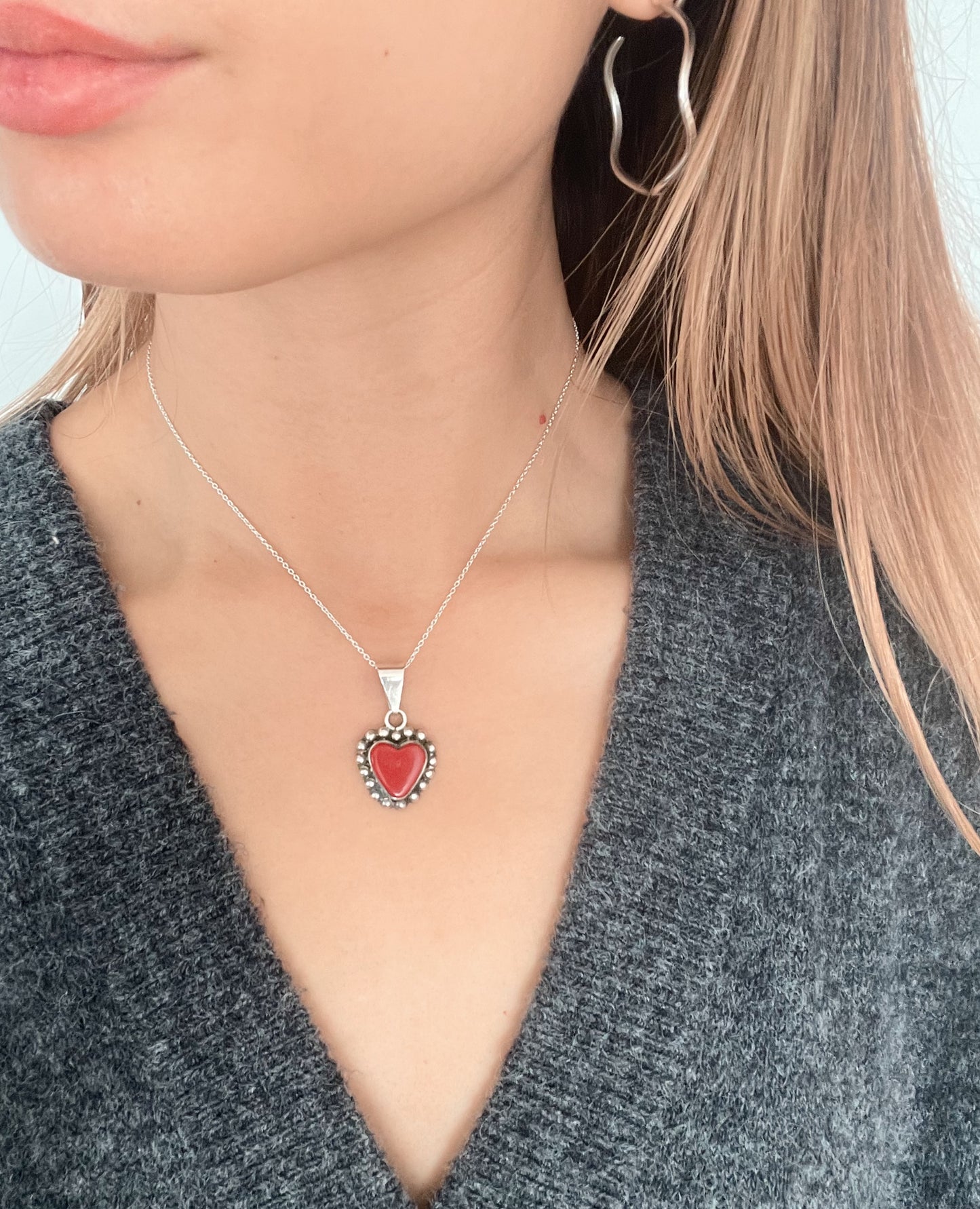 Vintage Tiny Red Jasper Heart Necklace.