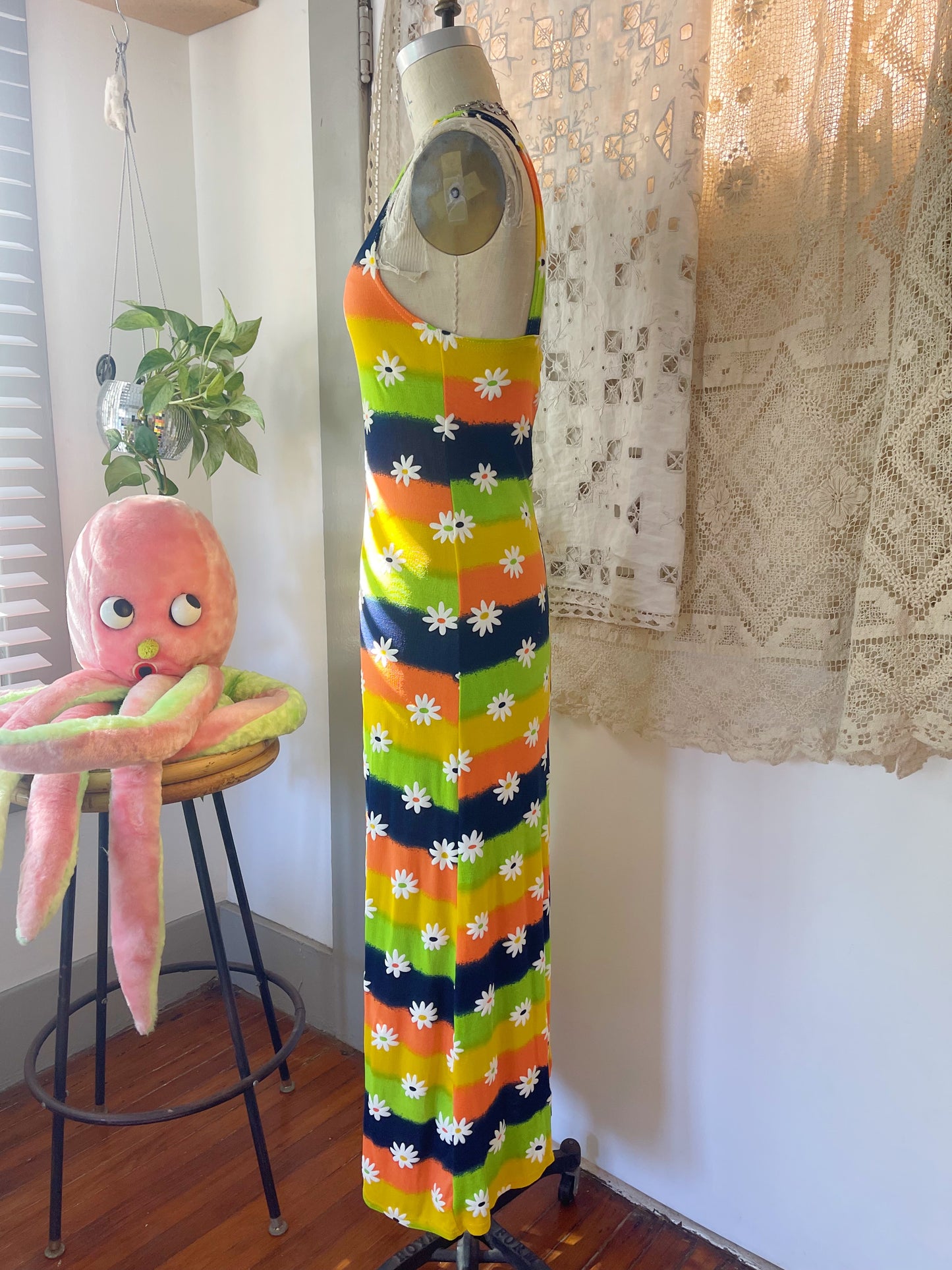 1980s Flowers Long Dress