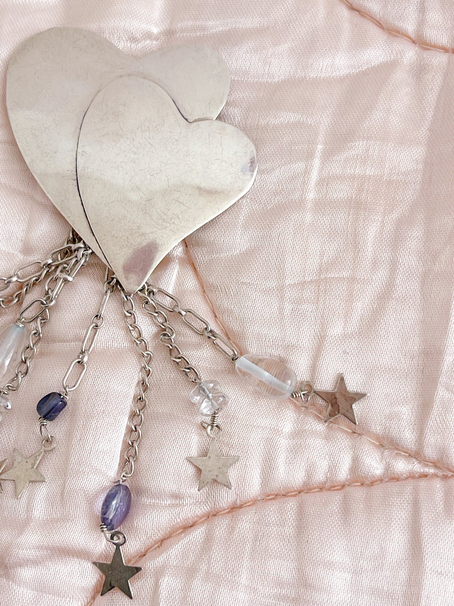 1980‘s Hearts Rain Silver Brooch
