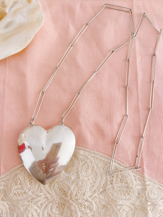 1980‘s Silver Large Puffy Heart Necklace.