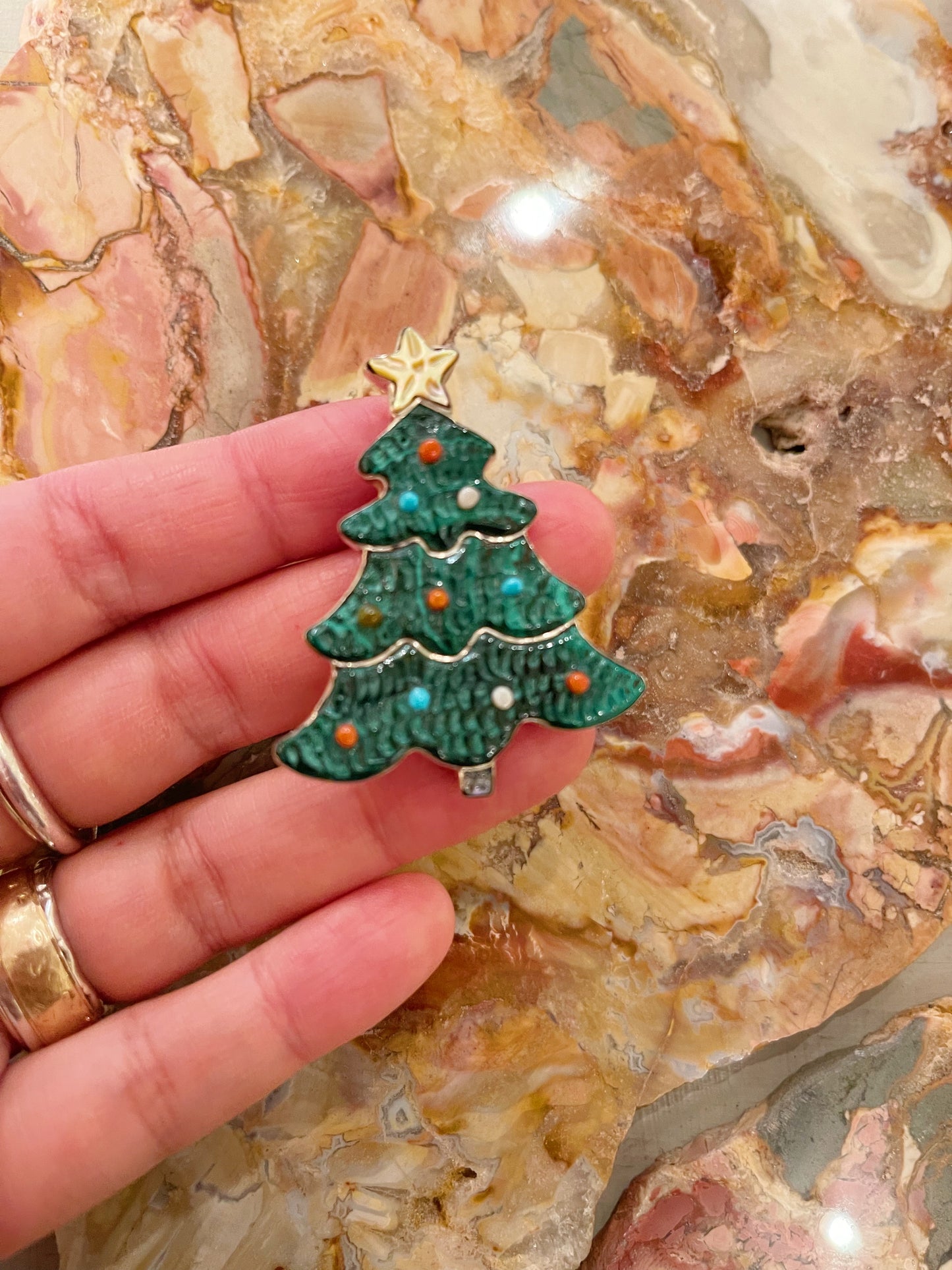 Zuni Tamara Pinto Christmas Tree Brooch and Necklace Top