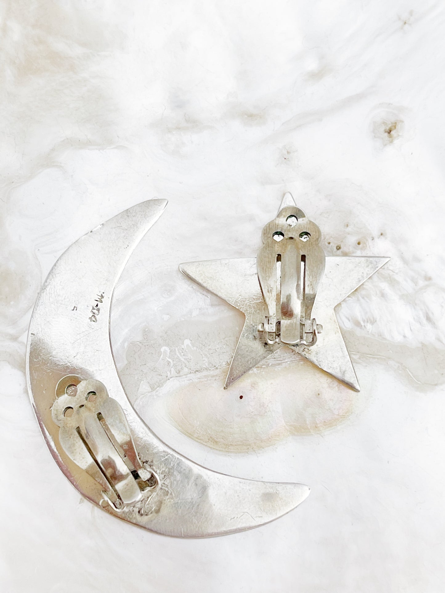 Vintage Moon & Star Silver Earrings.