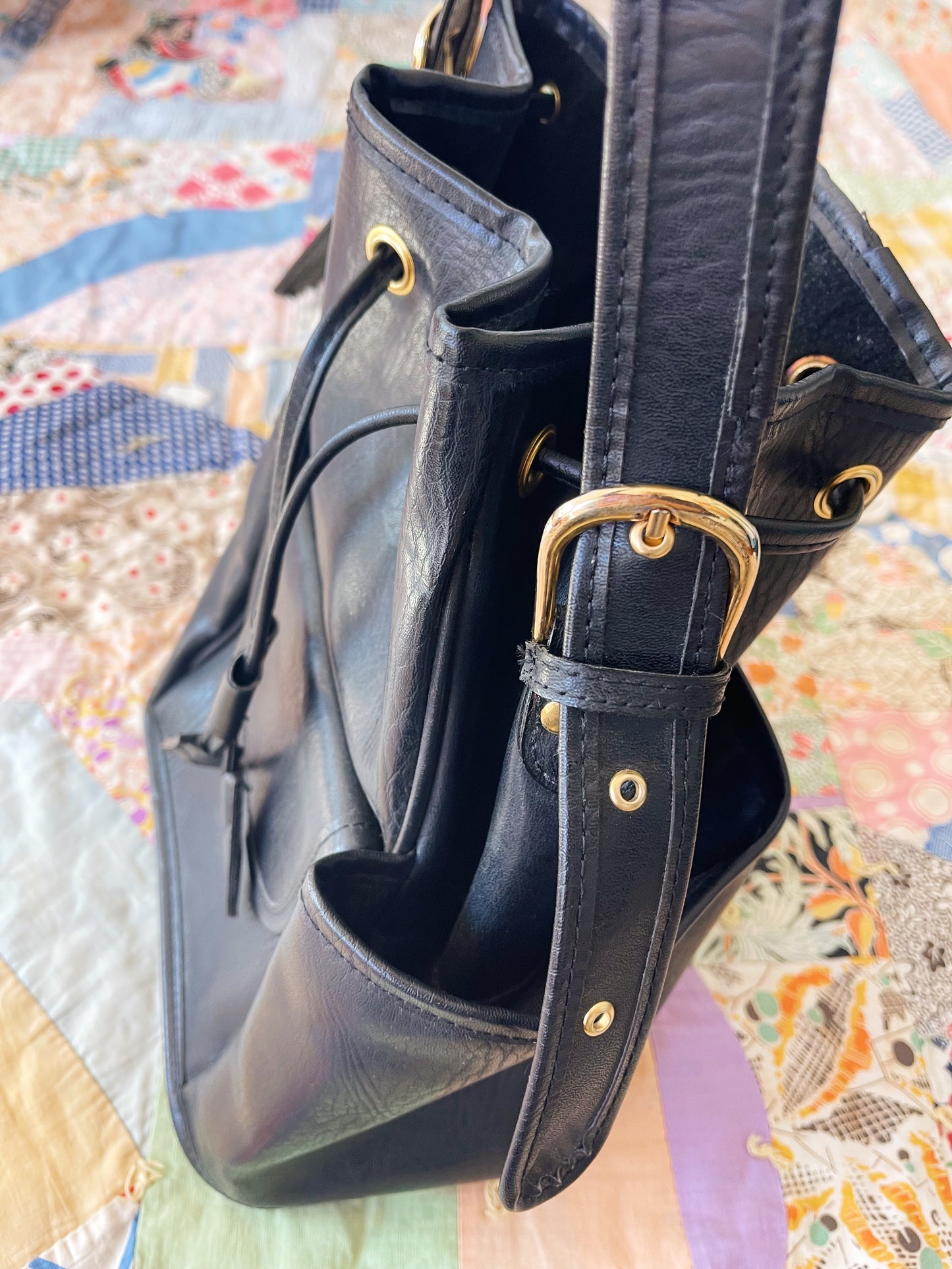 Black Leather Bucket Shoulder Bag