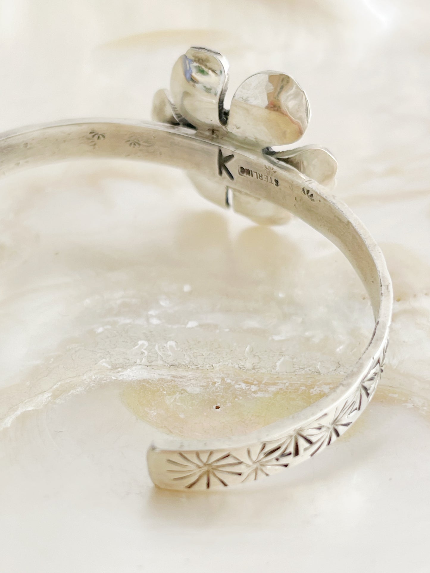 Navajo Karlene Goodluck Silver Flowered Bangle.