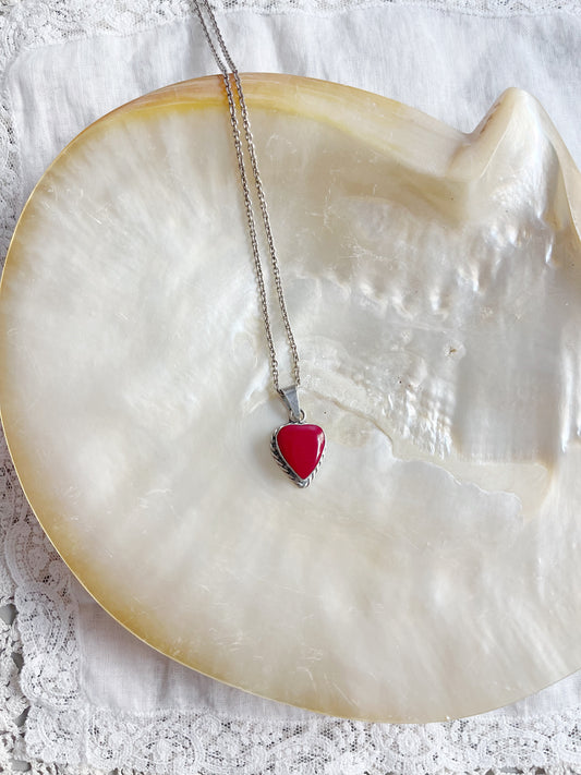 Vintage Red Jasper Heart Necklace