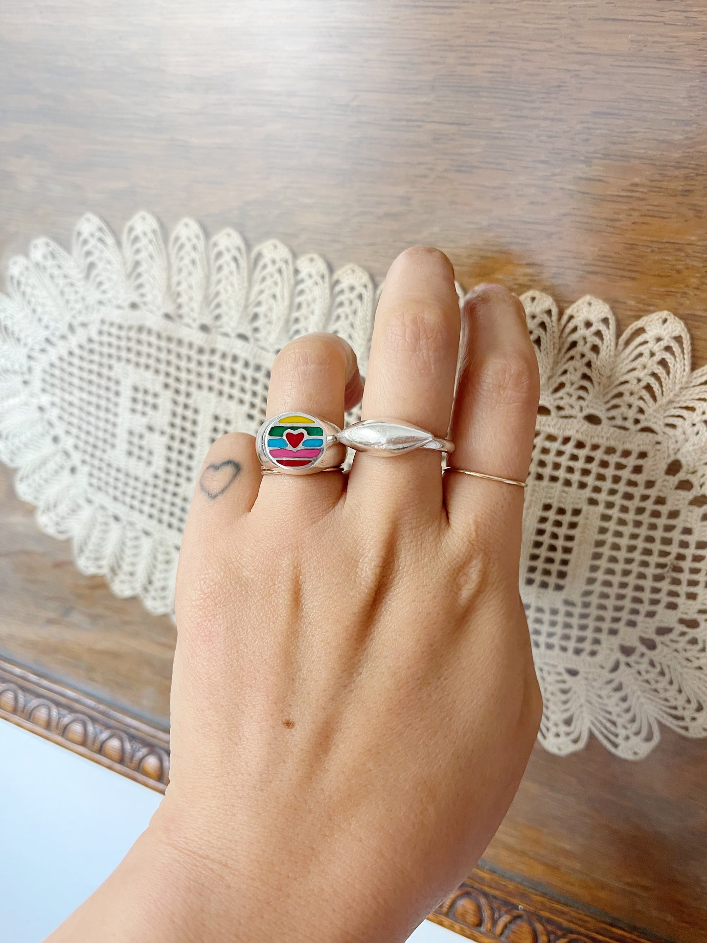 Vintage Enamel Heart Silver Ring