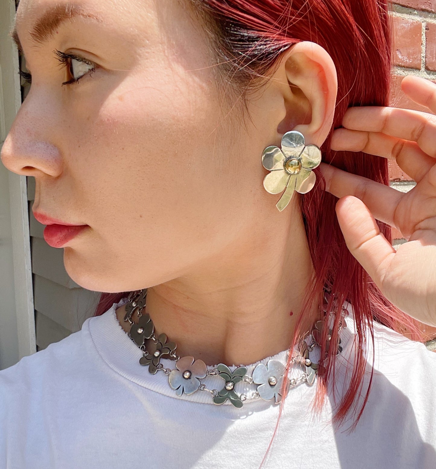 Vintage Mexican Silver Flower Clip On Earrings