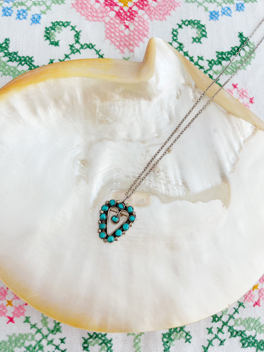 1970’s Turquoise Heart Pin & Necklace.