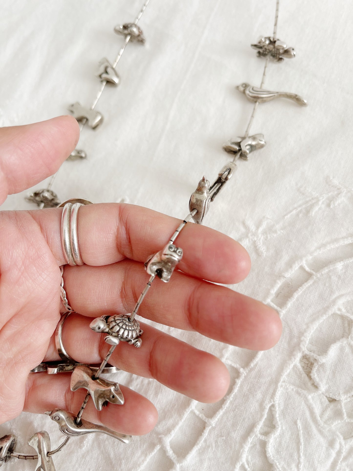 Vintage Heavy Silver Zuni Silver Animal Fetishes Necklace.