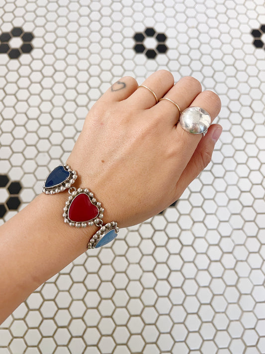Vintage Mulch Stone Heart Silver Bracelet