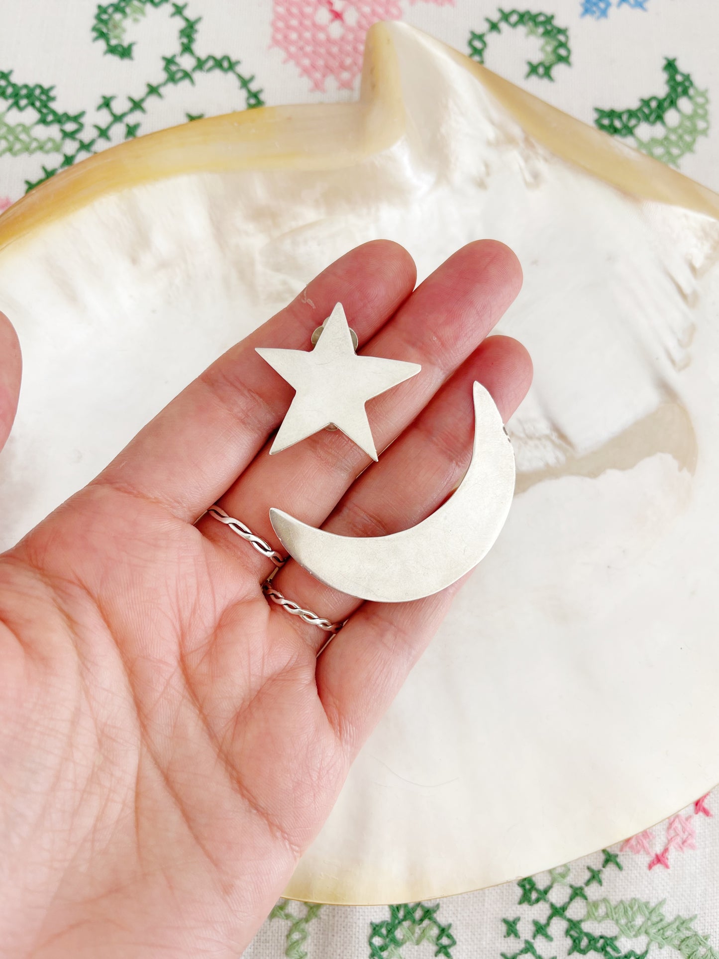 Vintage Moon & Star Silver Earrings.