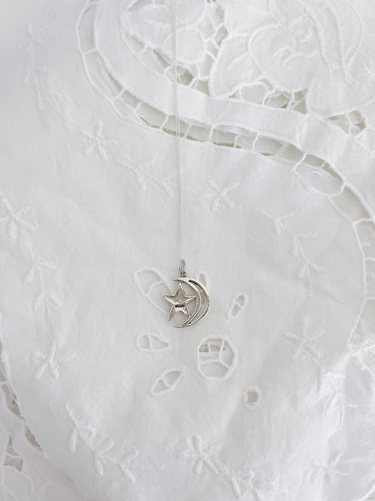 Vintage Moon Star Silver Necklace.