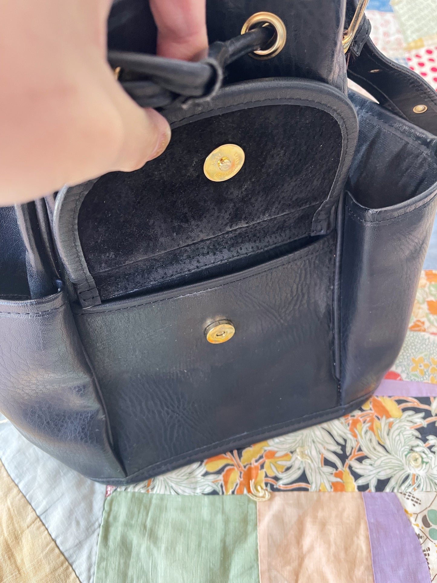 Black Leather Bucket Shoulder Bag