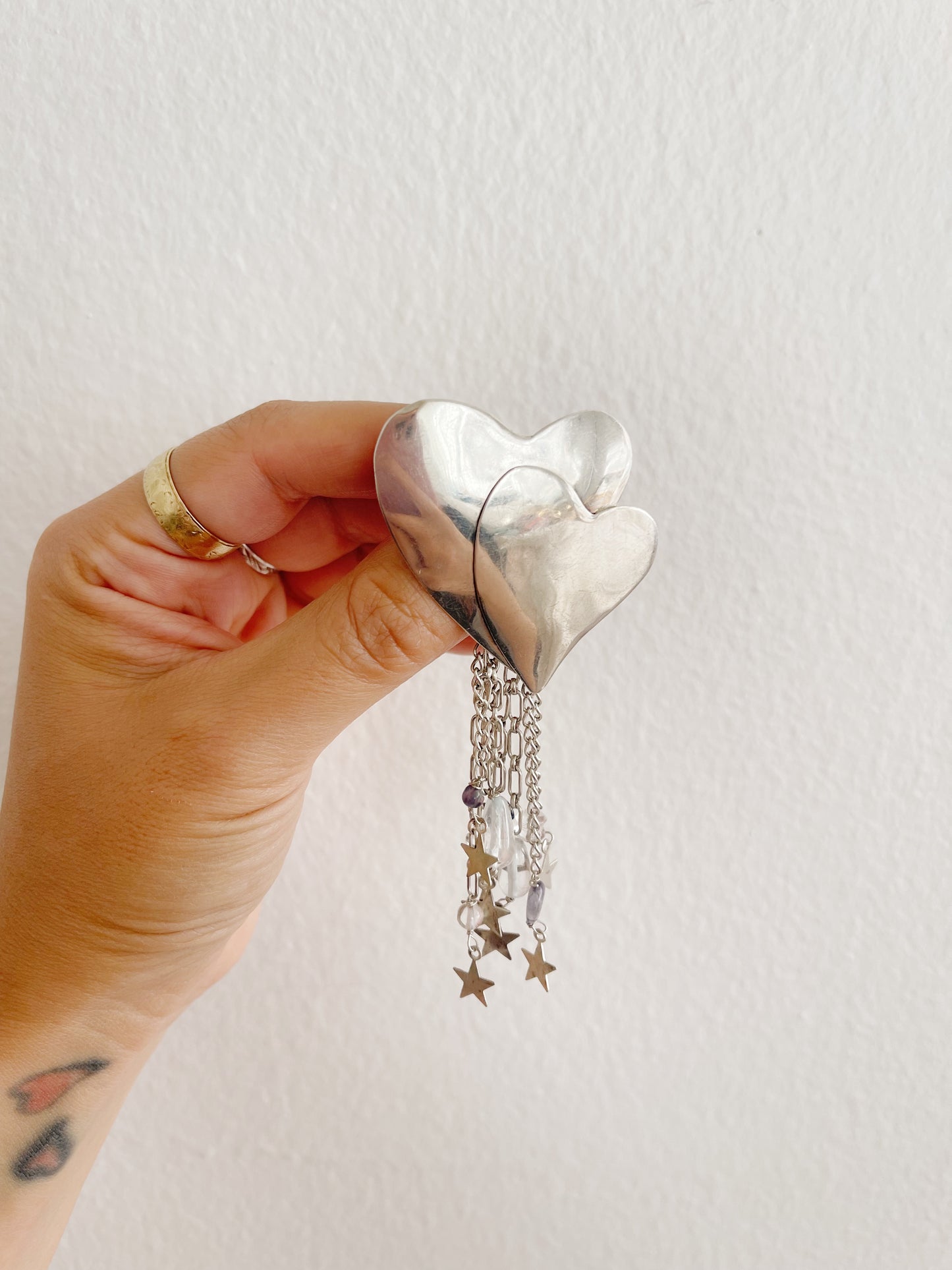 1980‘s Hearts Rain Silver Brooch
