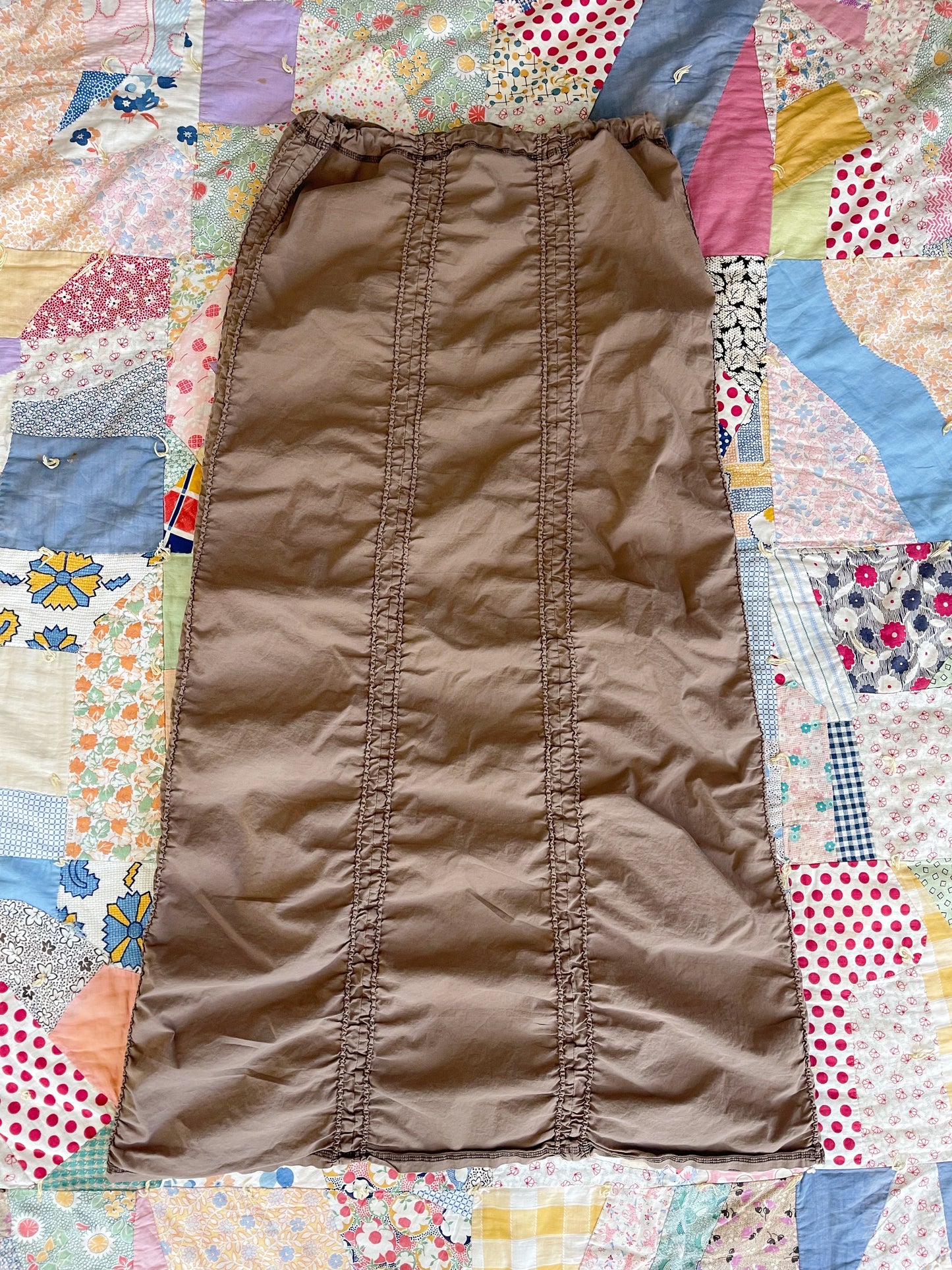 Brown Shirring Long Skirt