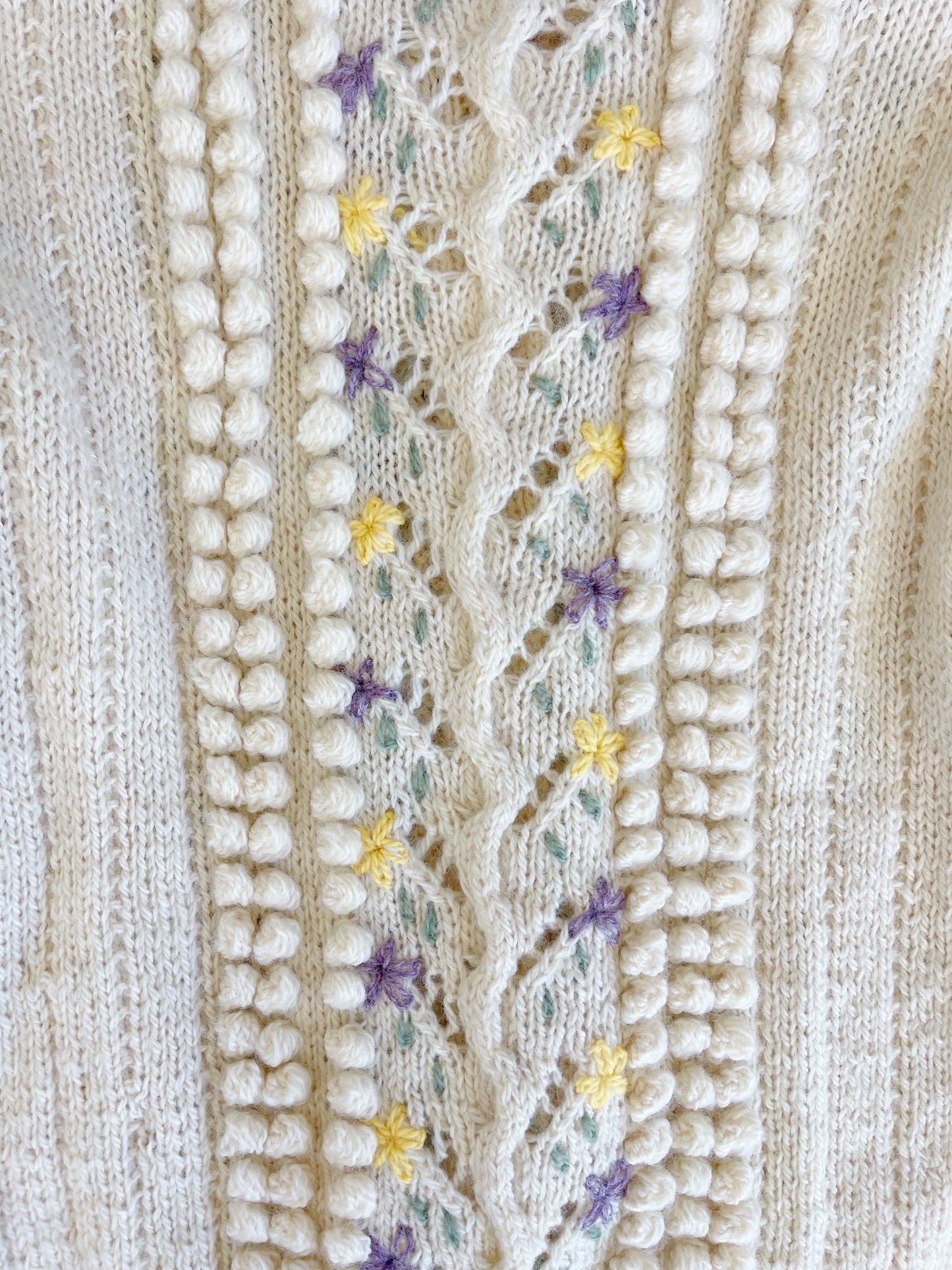 1970s Pom Pom Flower Knit Cardigan