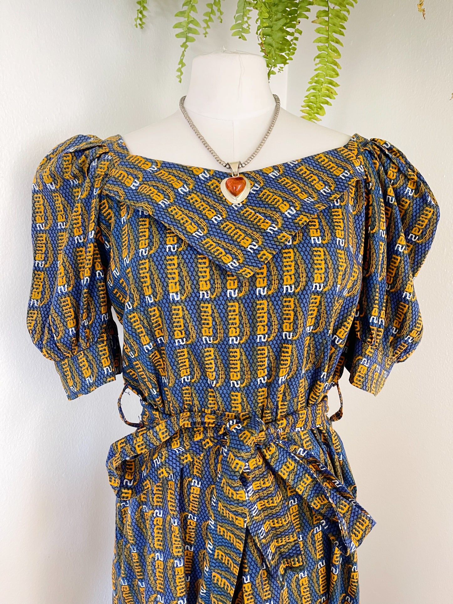 1970’s Puff Sleeve Long Batik Dress.