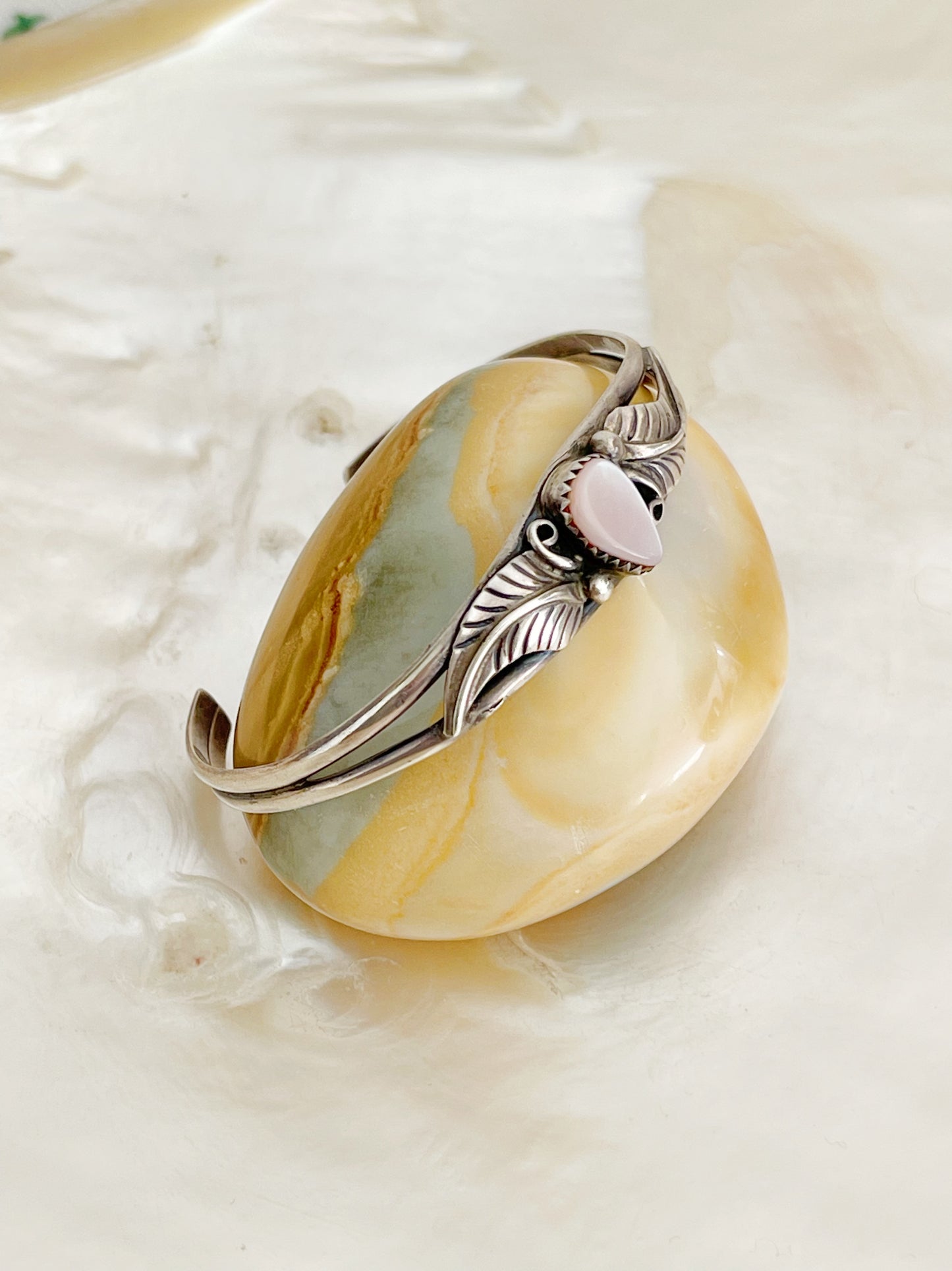 Navajo Pink Shell Silver Cuff.