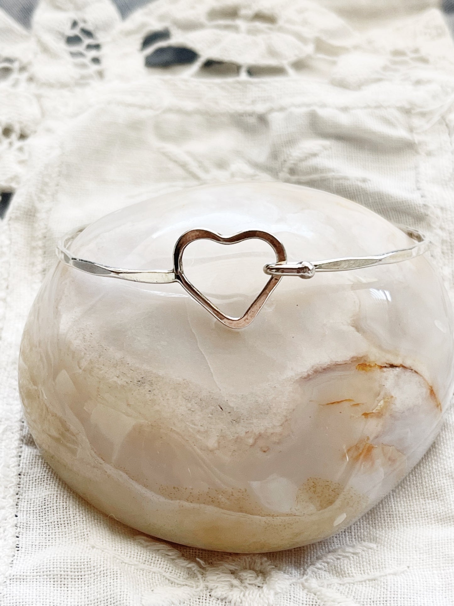 Vintage Silver Tiny Heart Bangle