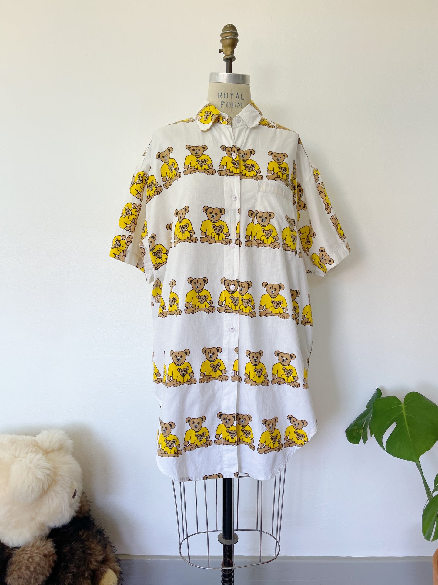 Vintage Bear Printed Unique Long Shirt (Yellow)
