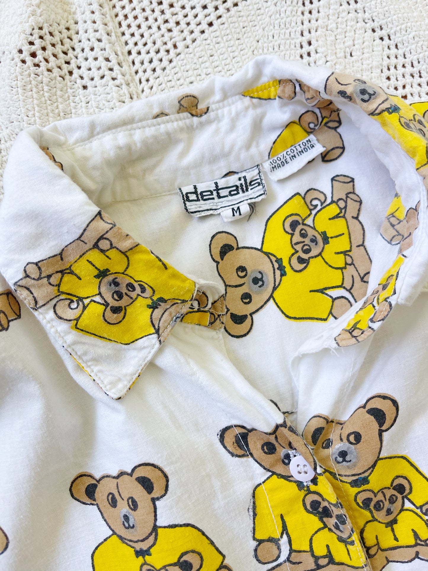 Vintage Bear Printed Unique Long Shirt (Yellow)