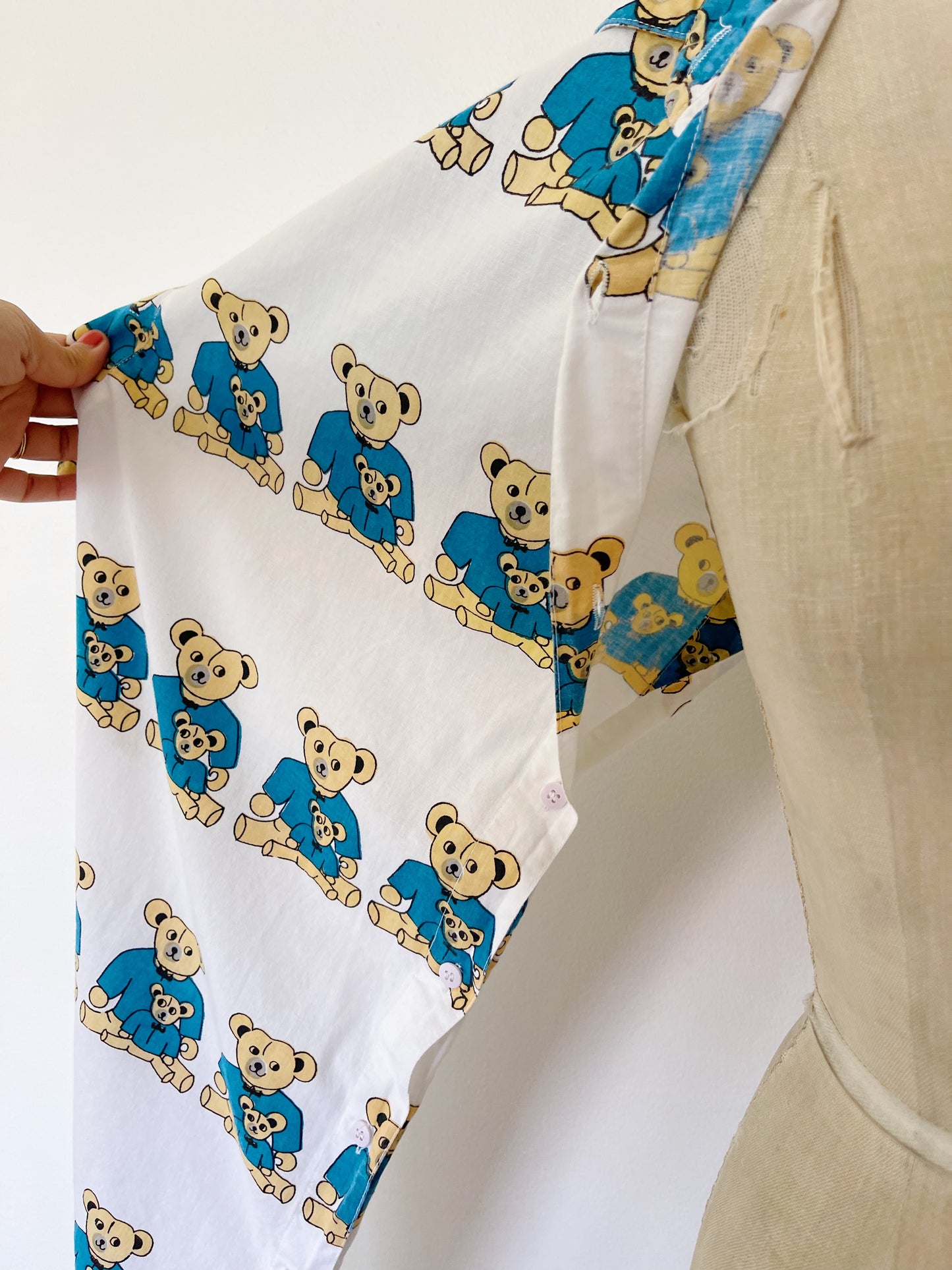 Vintage Bear Printed Unique Long Shirt (Blue)