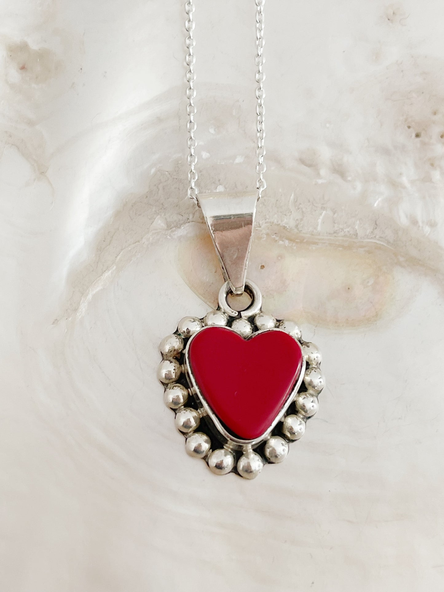 Vintage Tiny Red Jasper Heart Necklace.