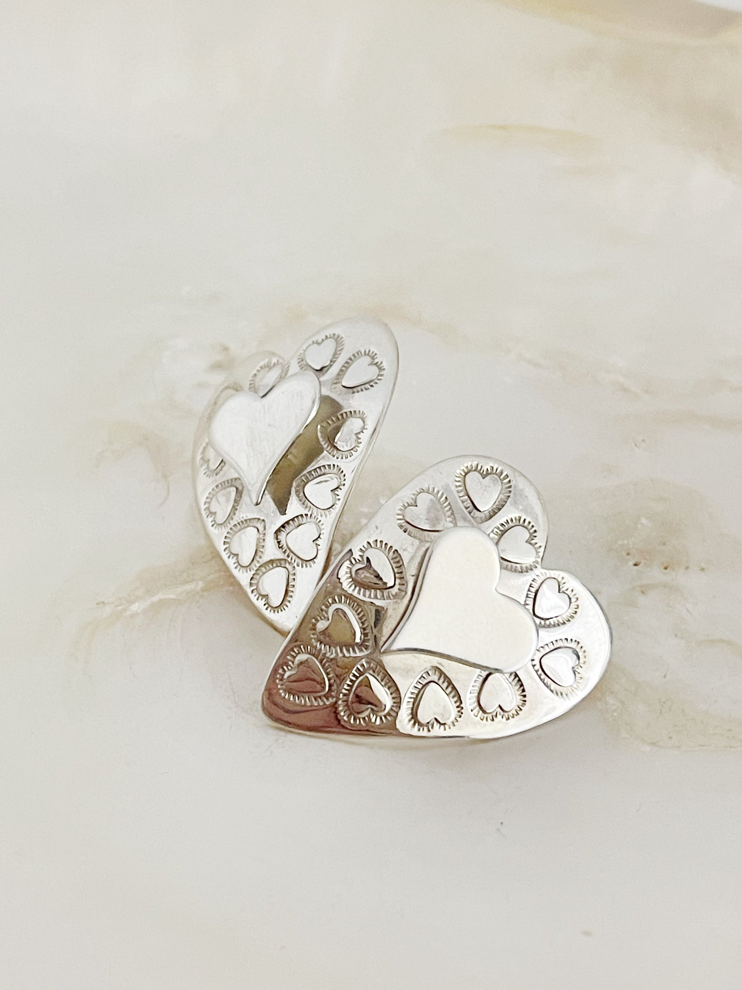 Navajo Grady Alexander Double Hearts Silver Post Pierce.