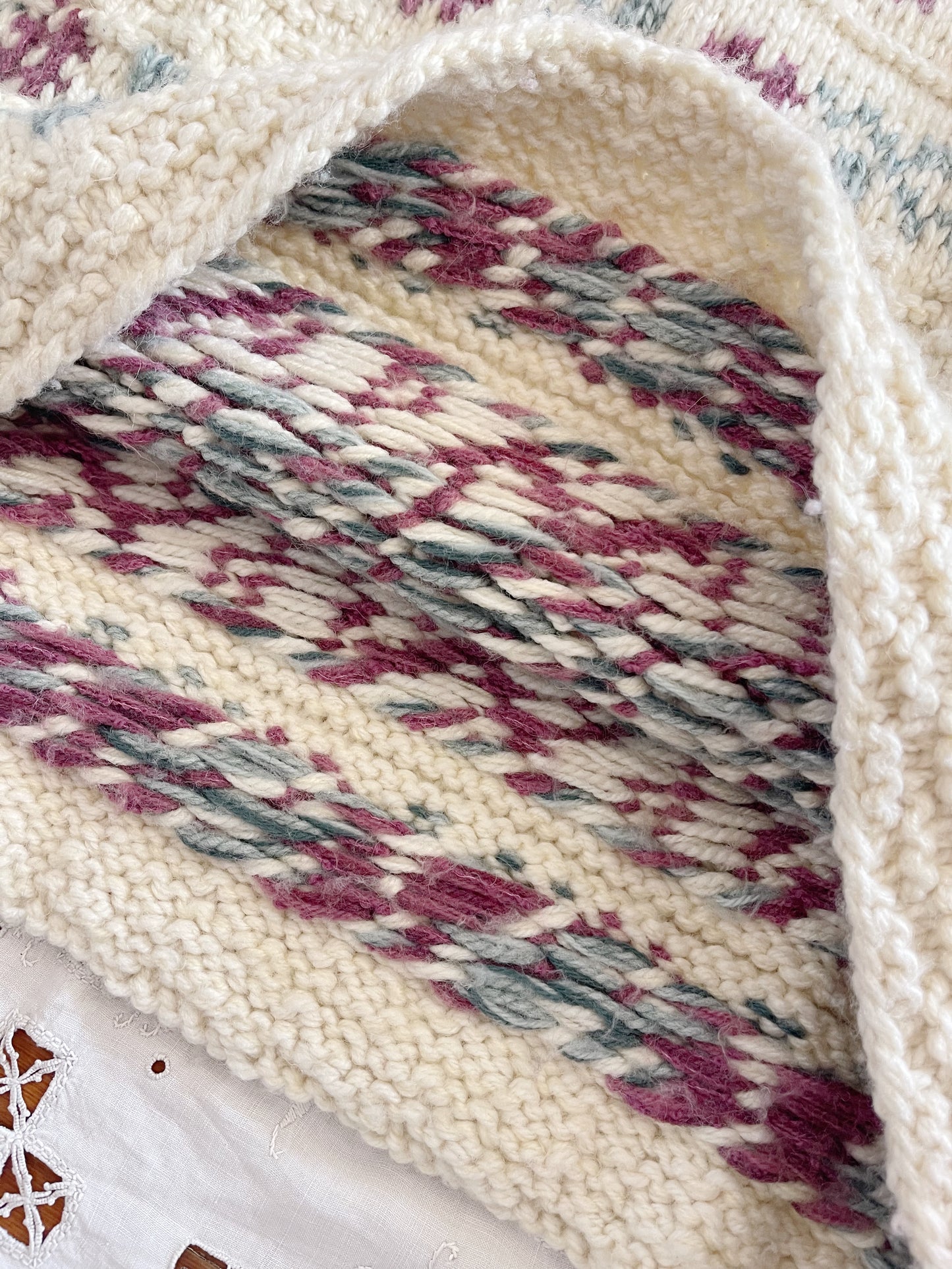 Vintage Ecuador Wool Flower Sweater