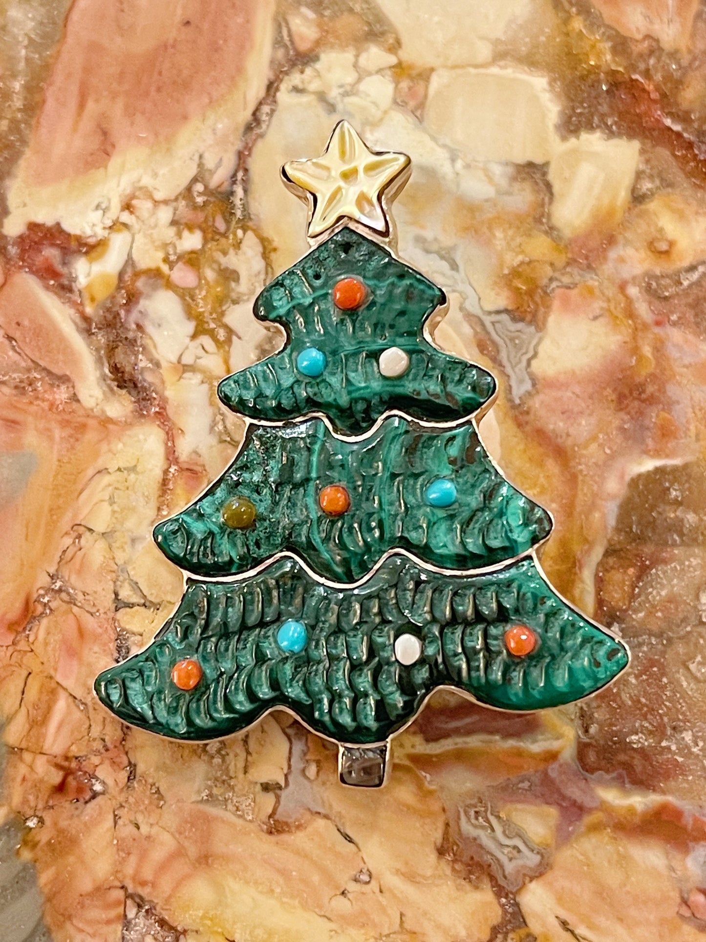Zuni Tamara Pinto Christmas Tree Brooch and Necklace Top