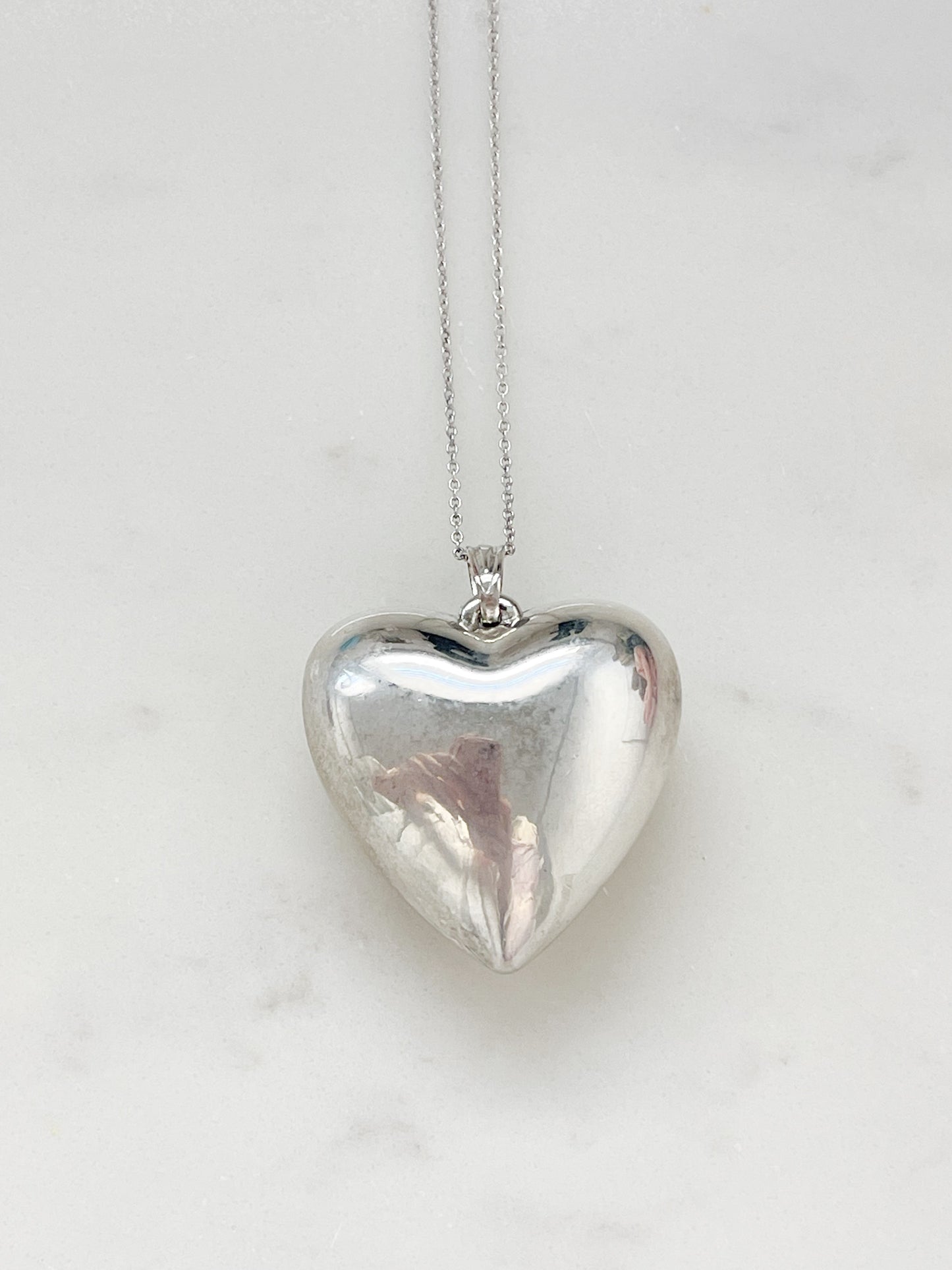 Vintage Large Puffy Heart Charm Necklace