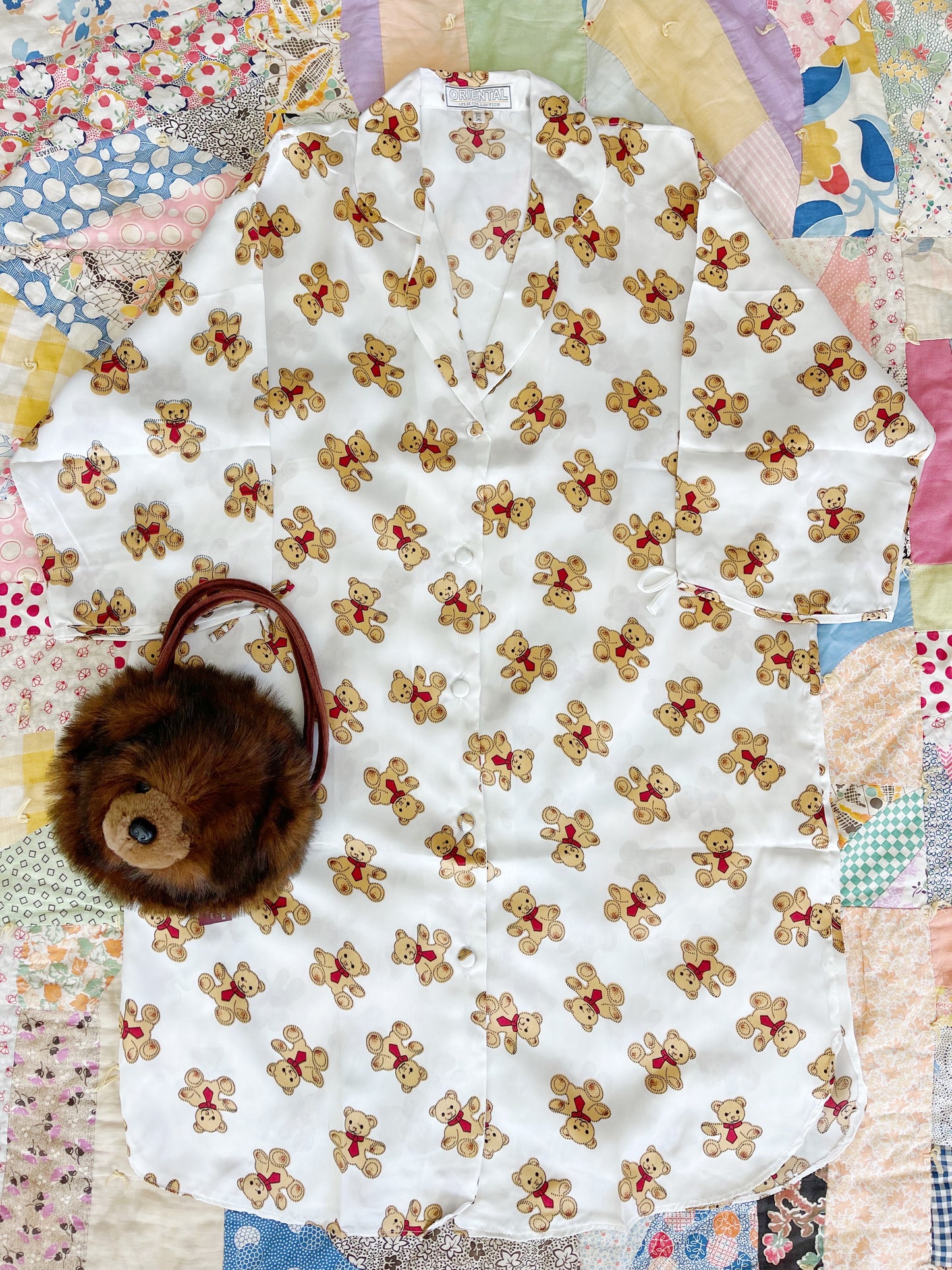 Dead Stock Bear Printed Silk Long Shirt
