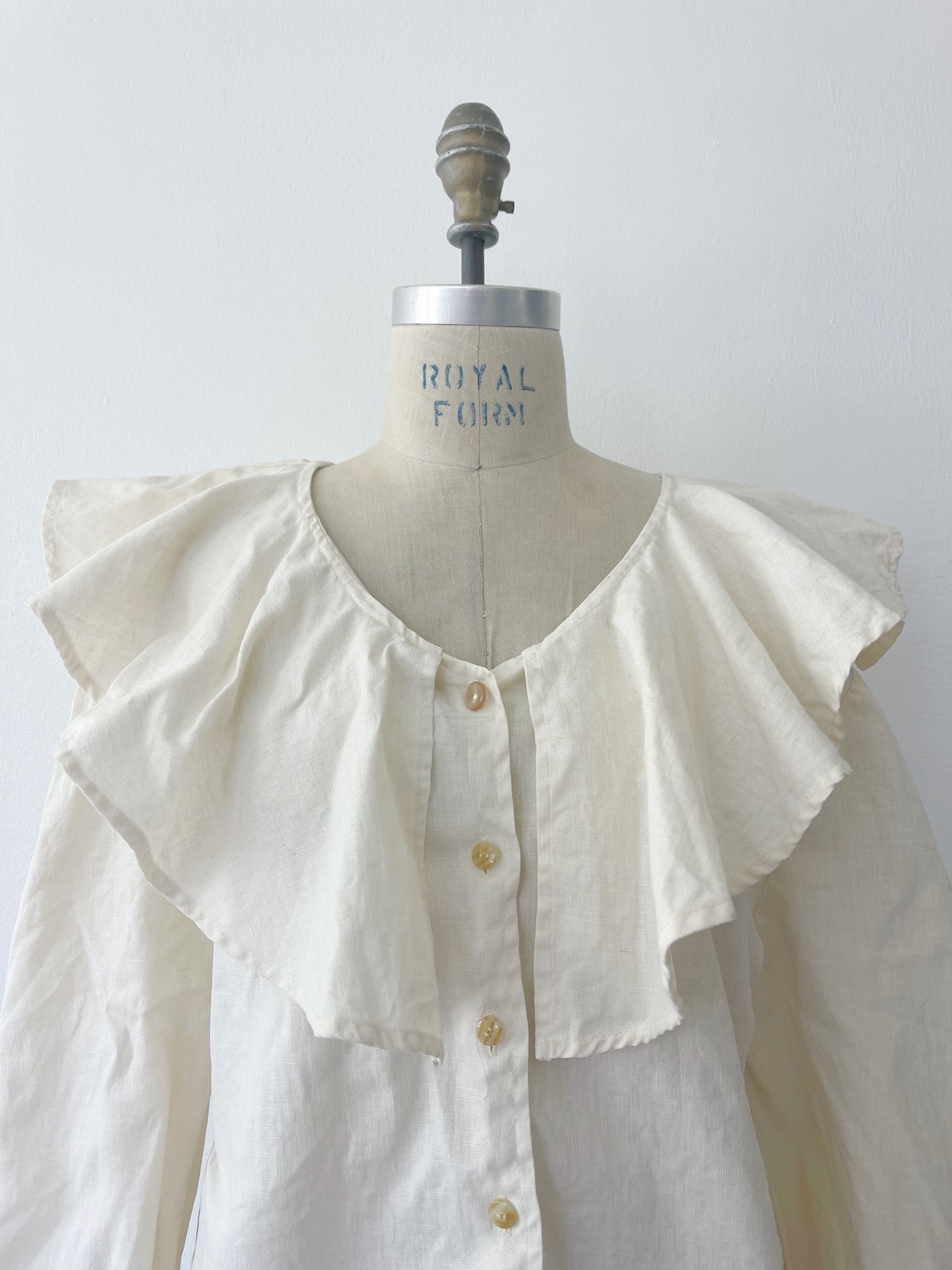 Vintage Cotton Linen Big Collar Frill Blouse