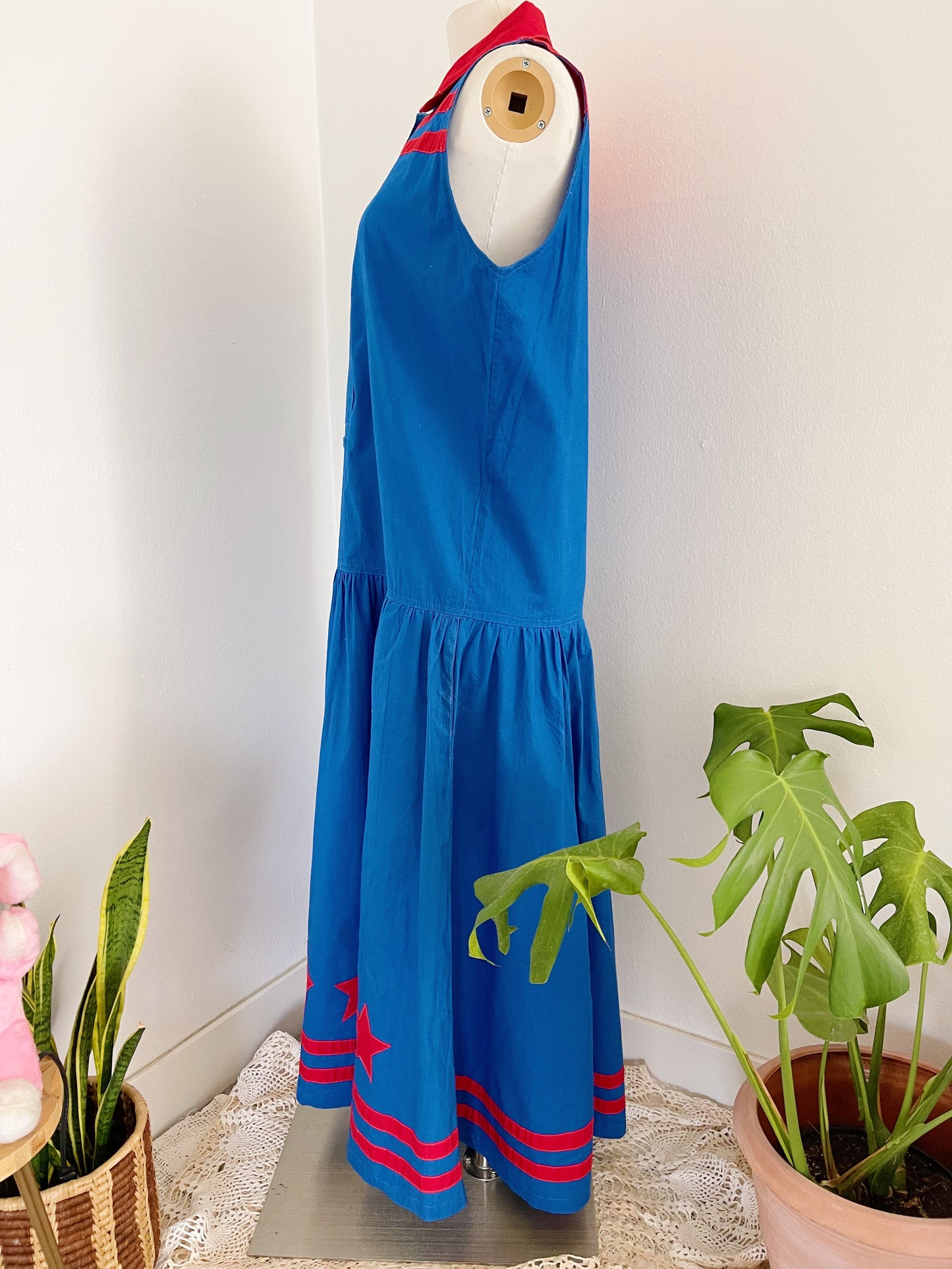 1980’s Blue and Red Ster LongCotton Dress.