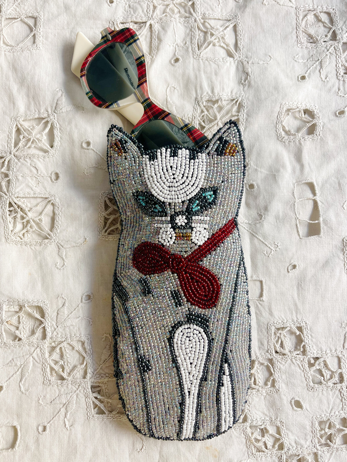 Vintage Beaded Cat Sunglasses Case