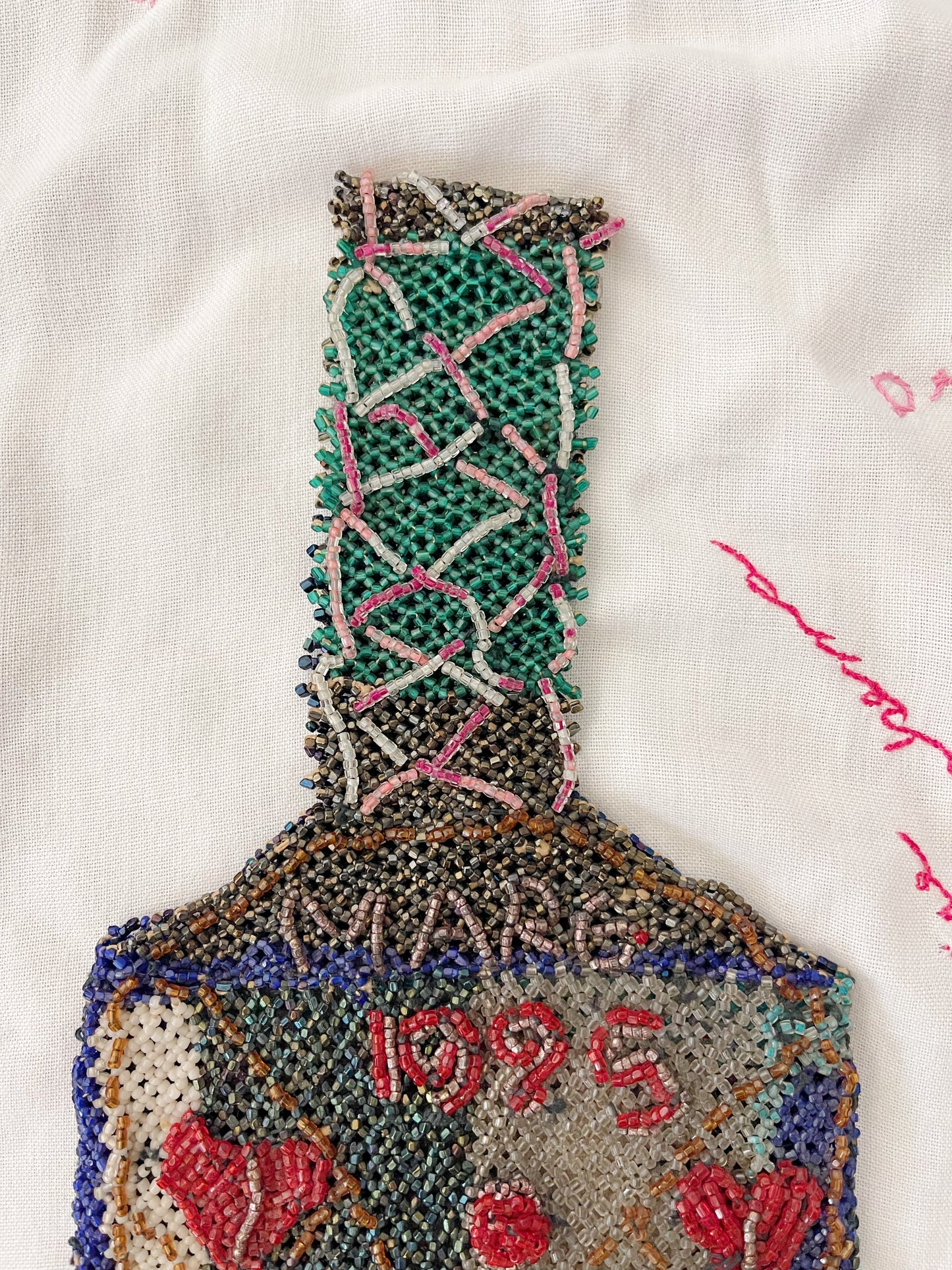 Antique 1925 Handmade Beaded Handle Bag
