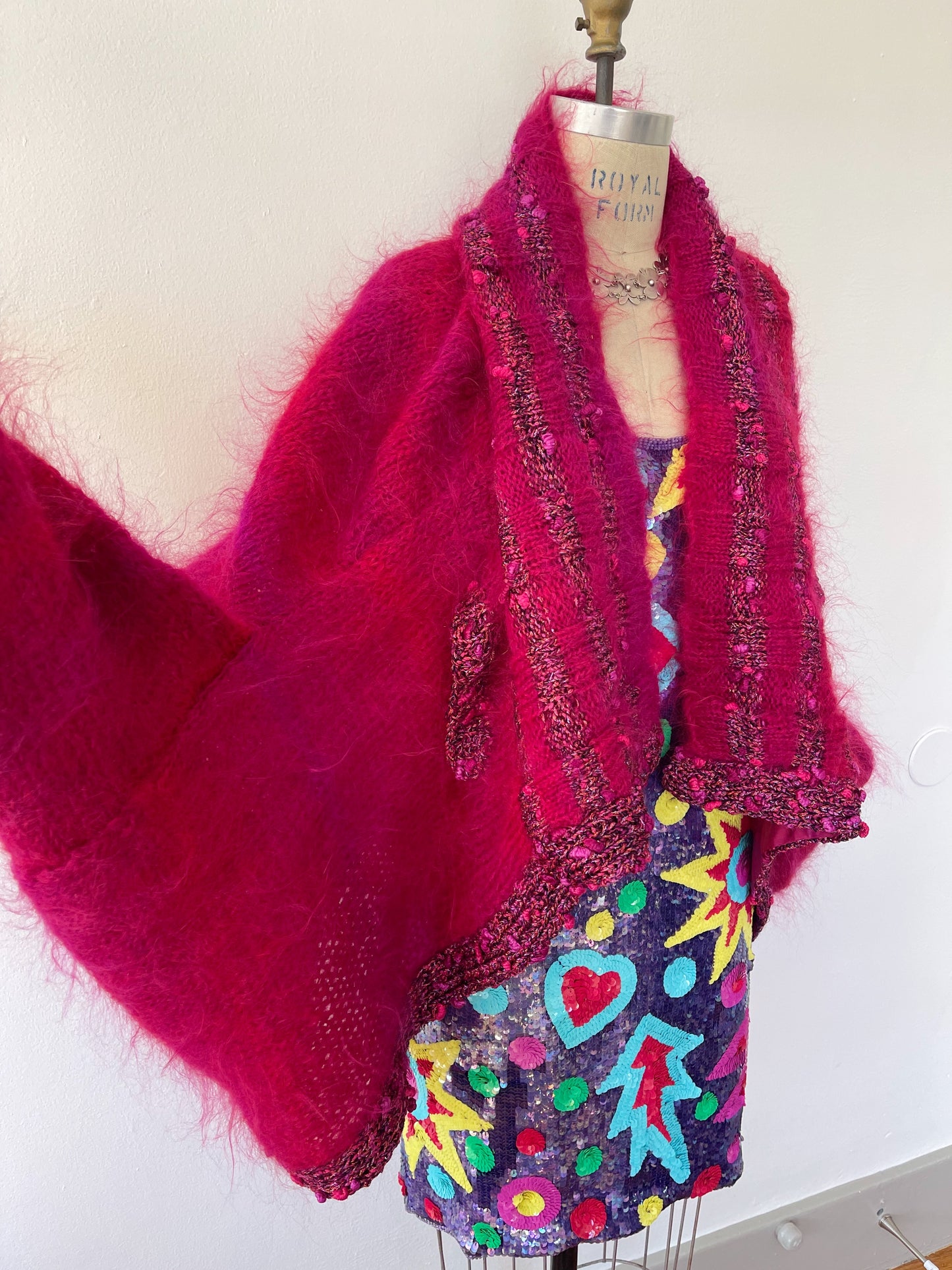 1980s Pink and Purple Mohair Long Cardigan