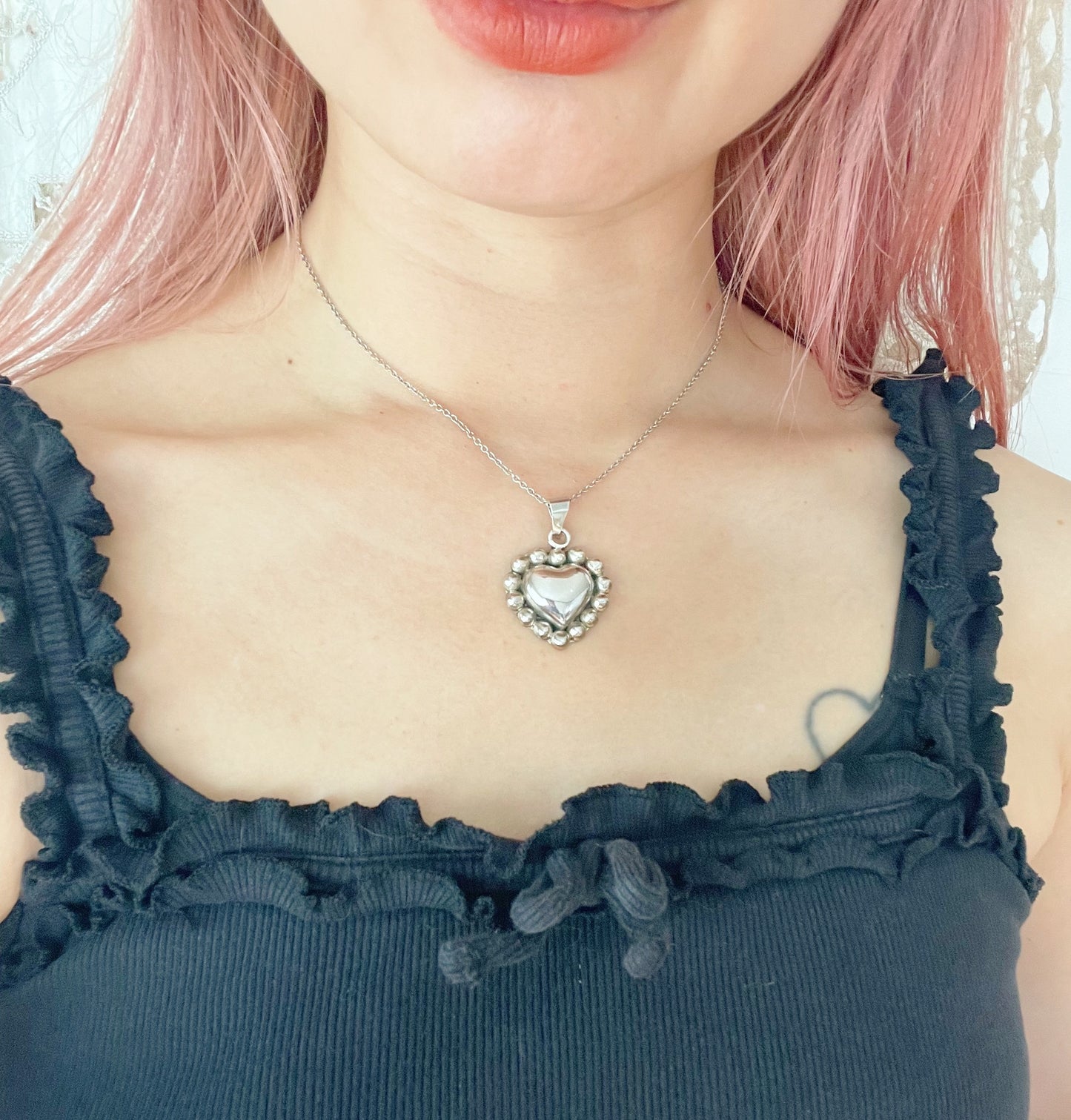 Vintage Mexican Silver Heart Necklace