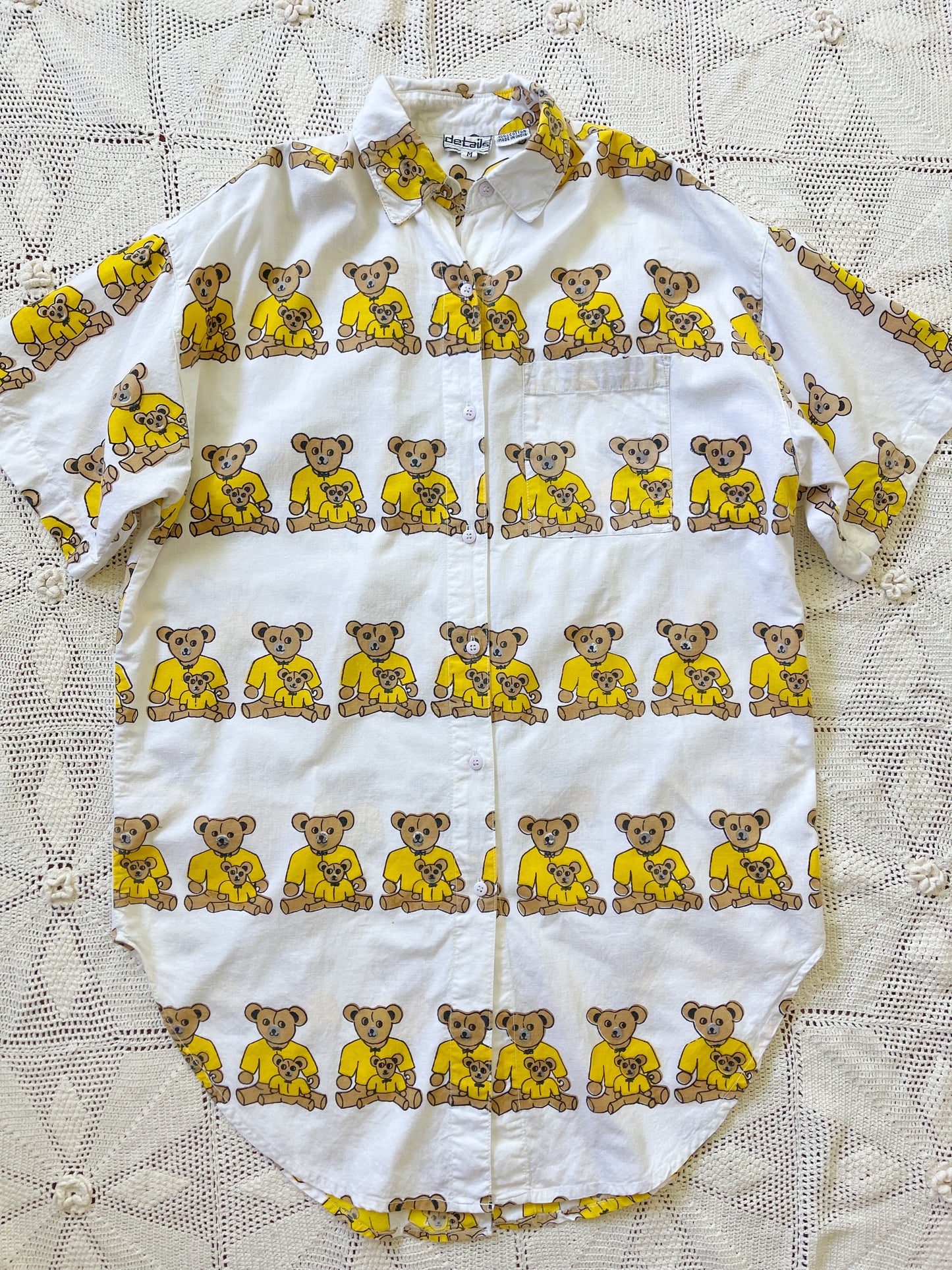 Vintage Bear Printed Unique Long Shirt (Yellow)