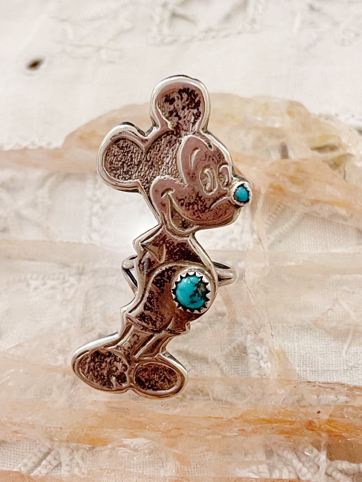 Old Navajo Mickey With Turquoise Ring