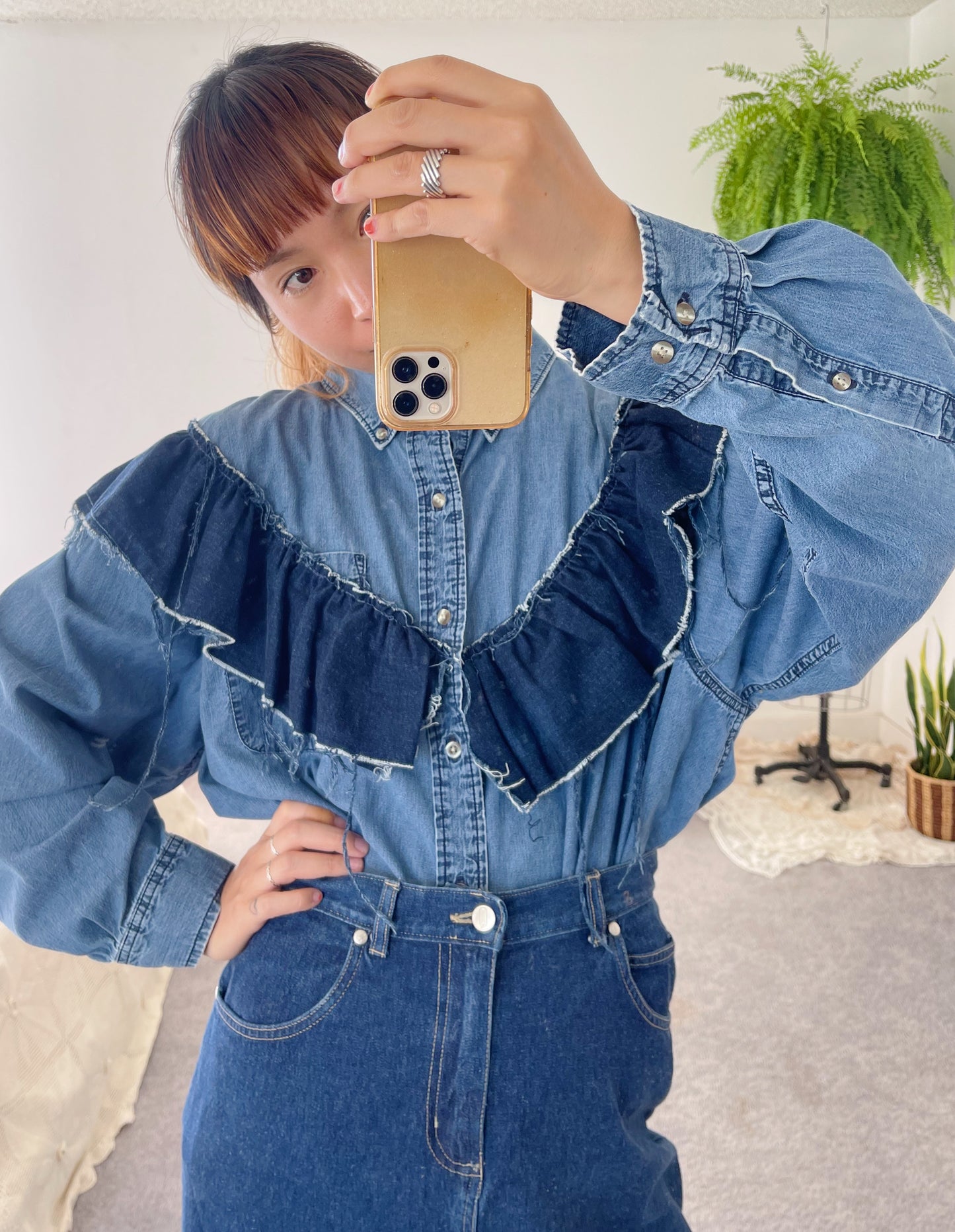 Denim Over Shirt with Frill.