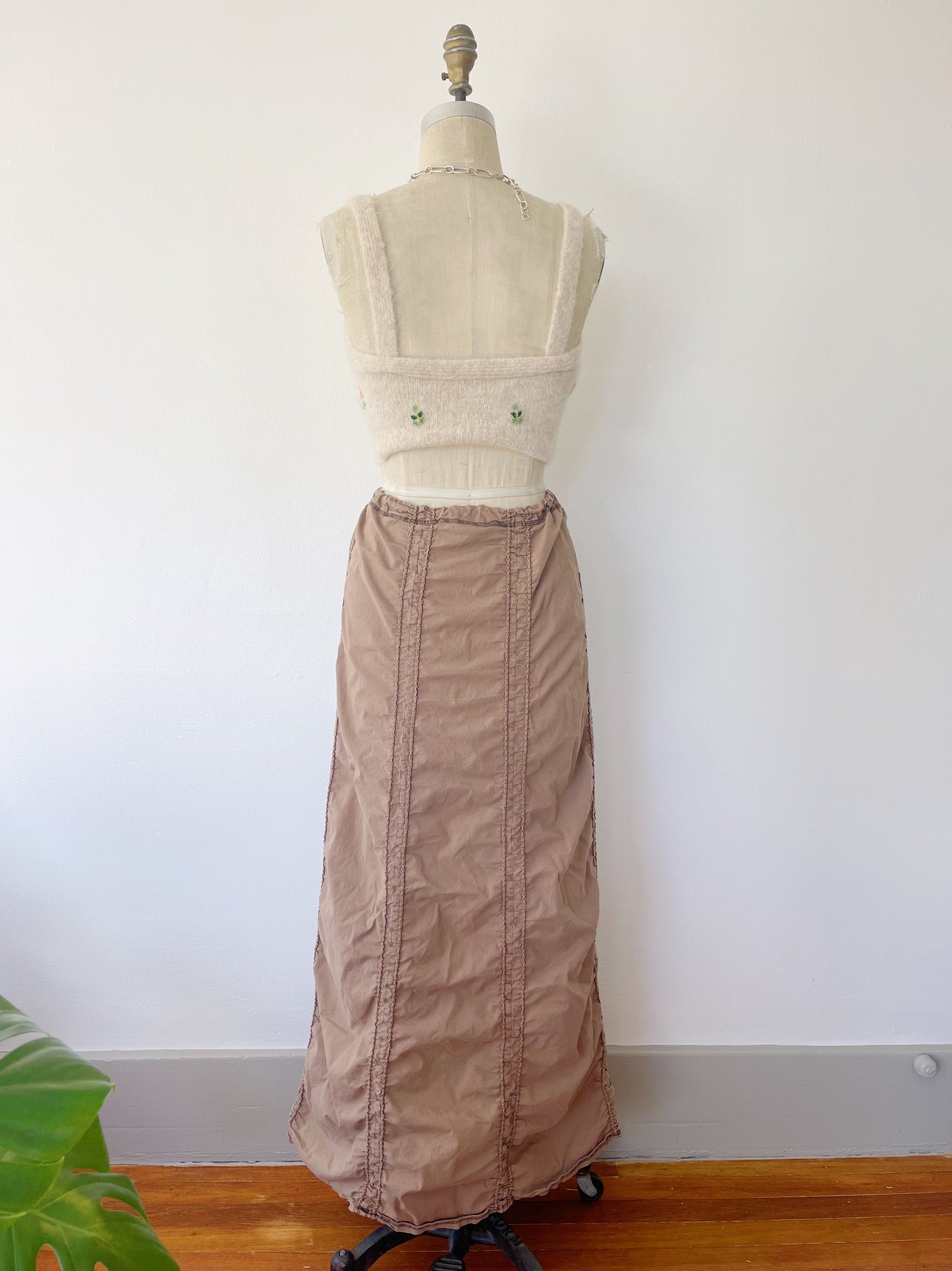 Brown Shirring Long Skirt