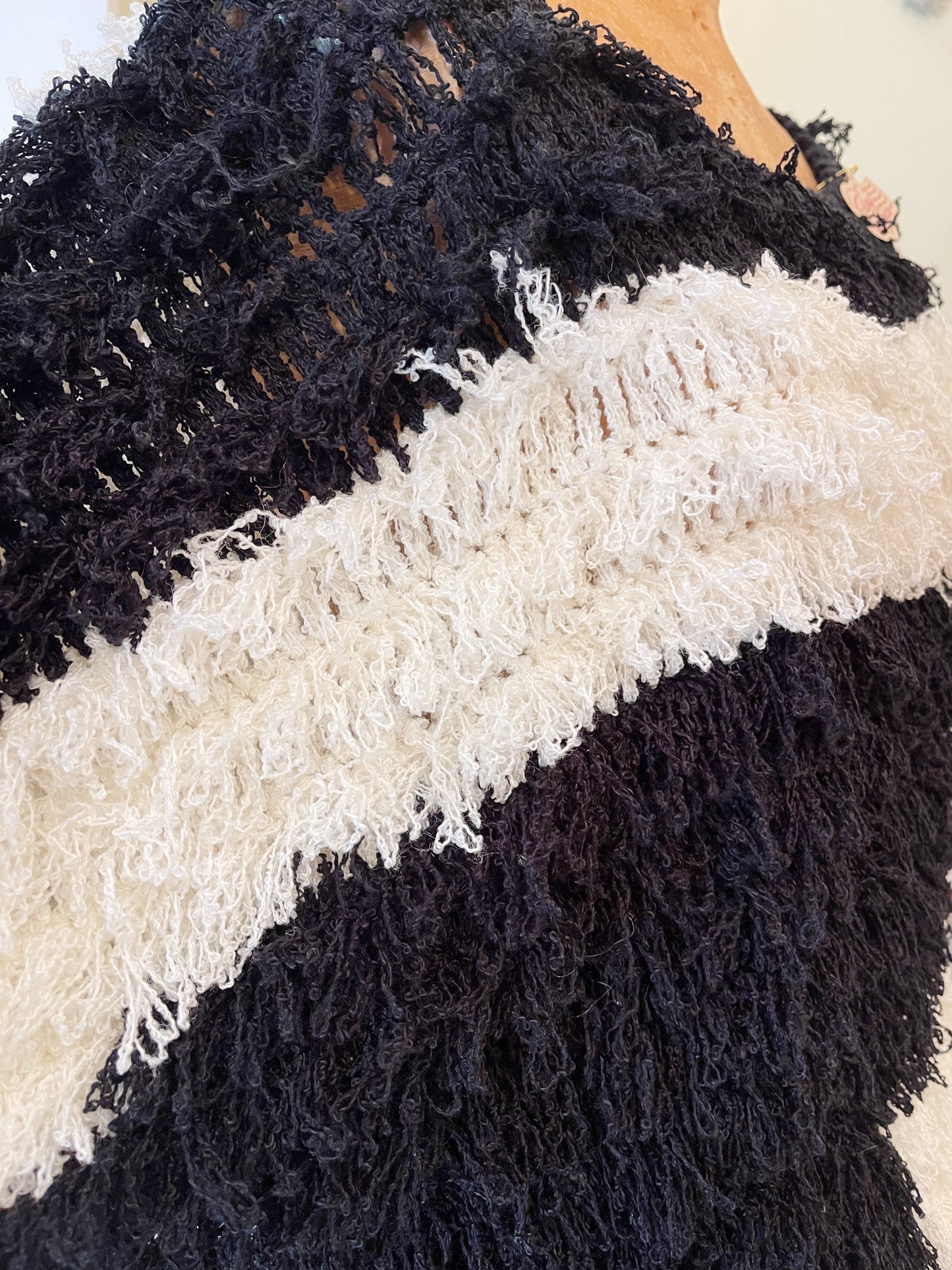 1990s Black and White Shaggy Knit Sweater